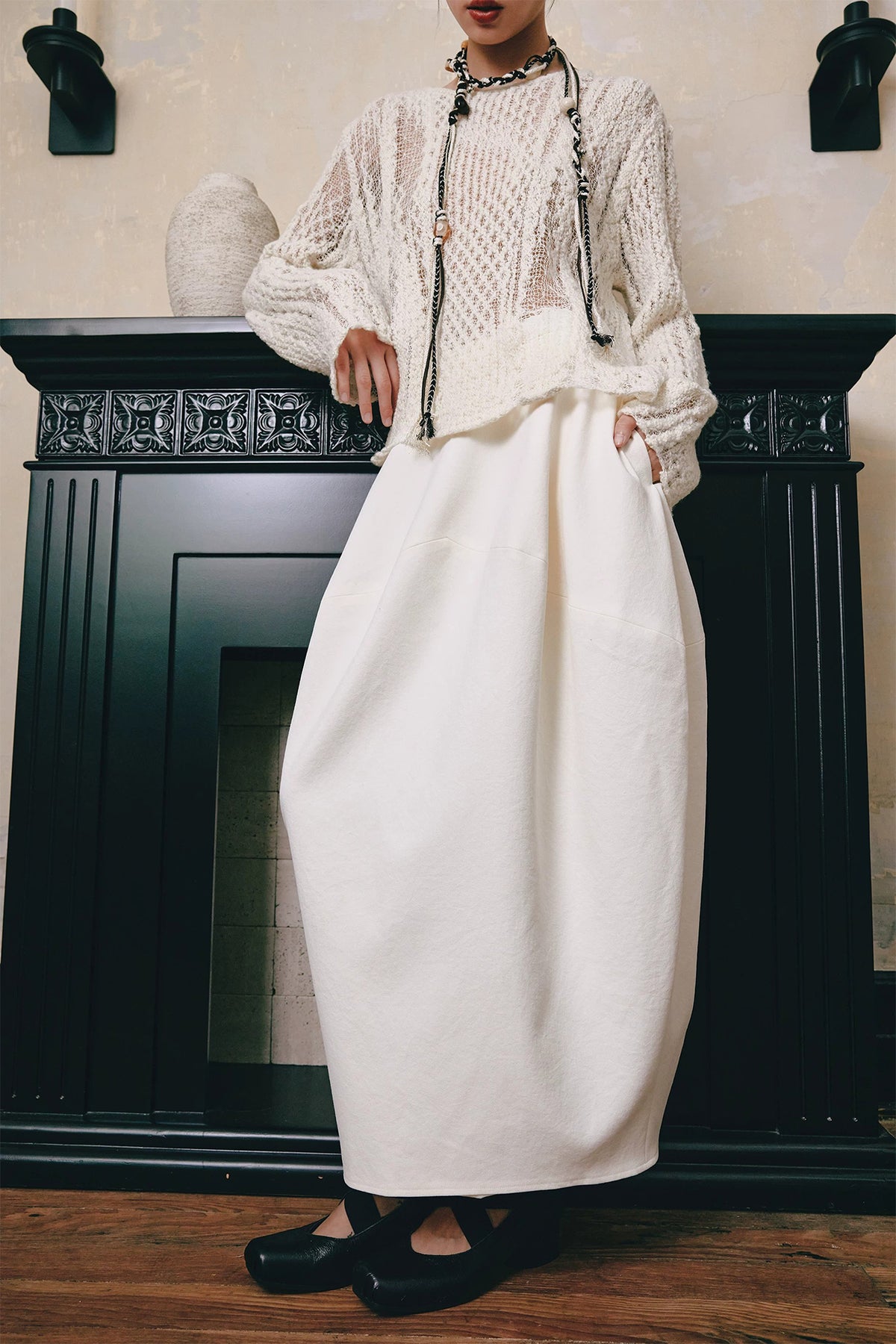 YUANYE High-Waist Cocoon Midi Skirt