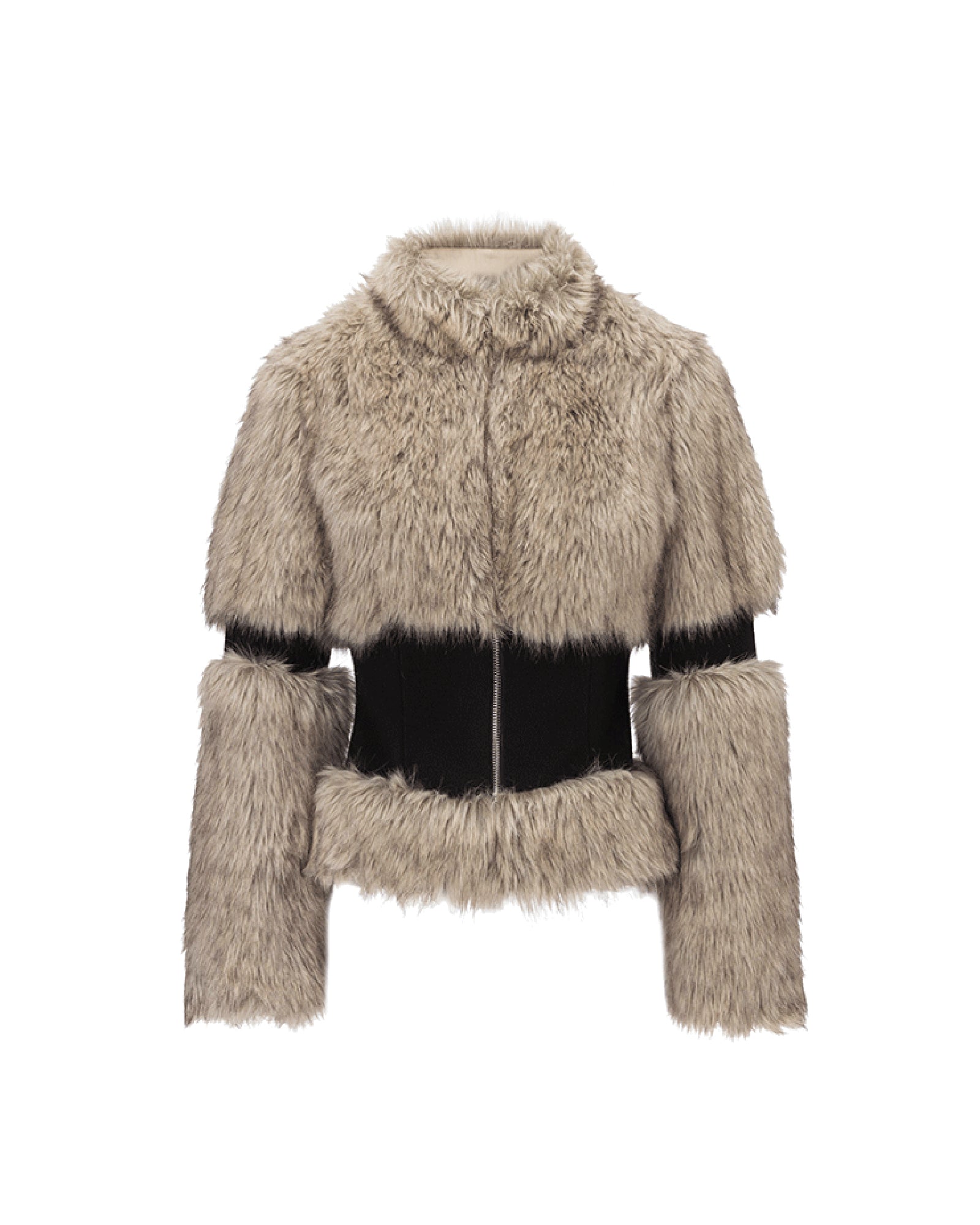 EMOHA Faux Fur Spliced Waist Cropped Jacket