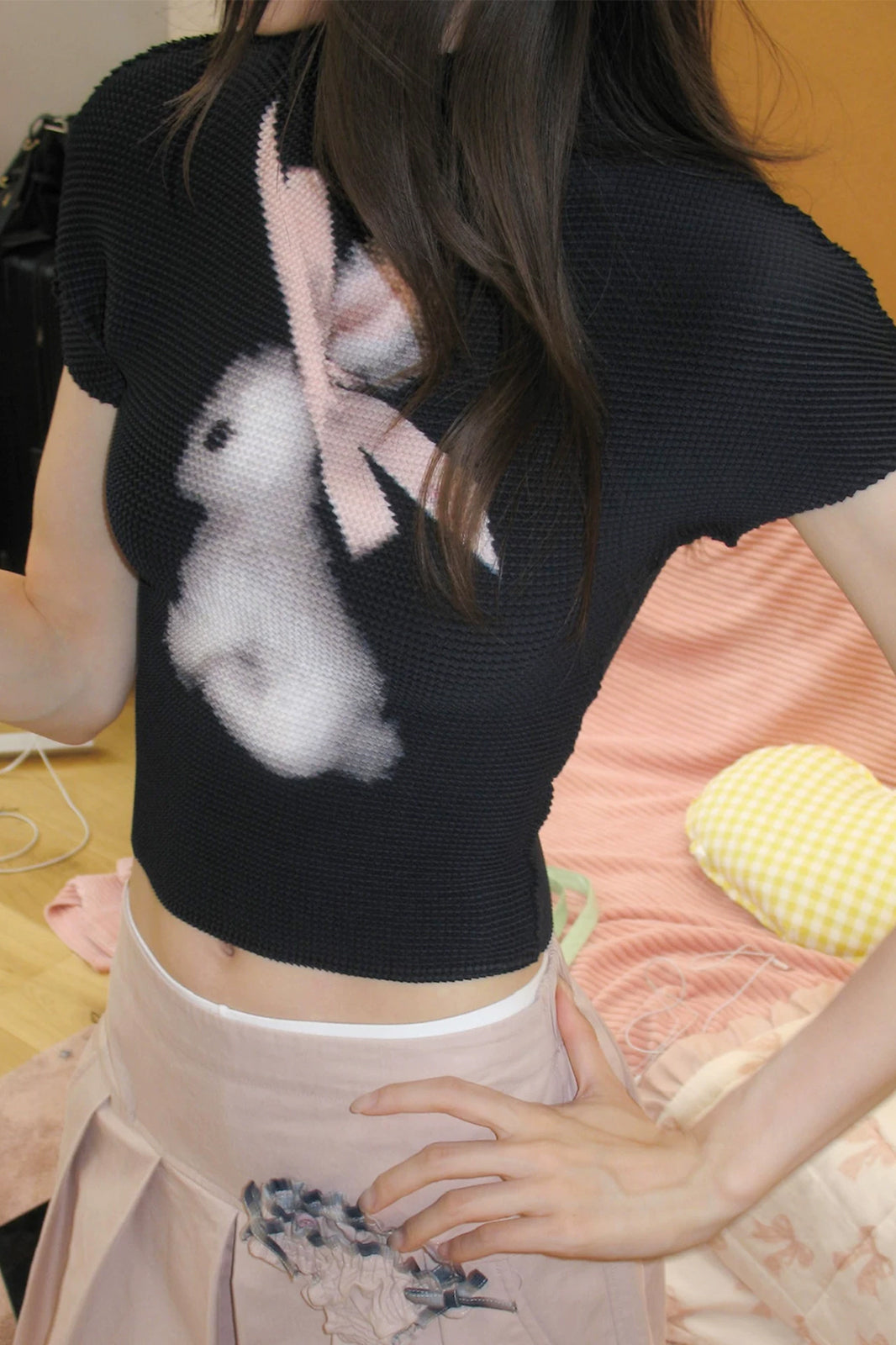 MOF Bunny Graphic Pleated T-Shirt