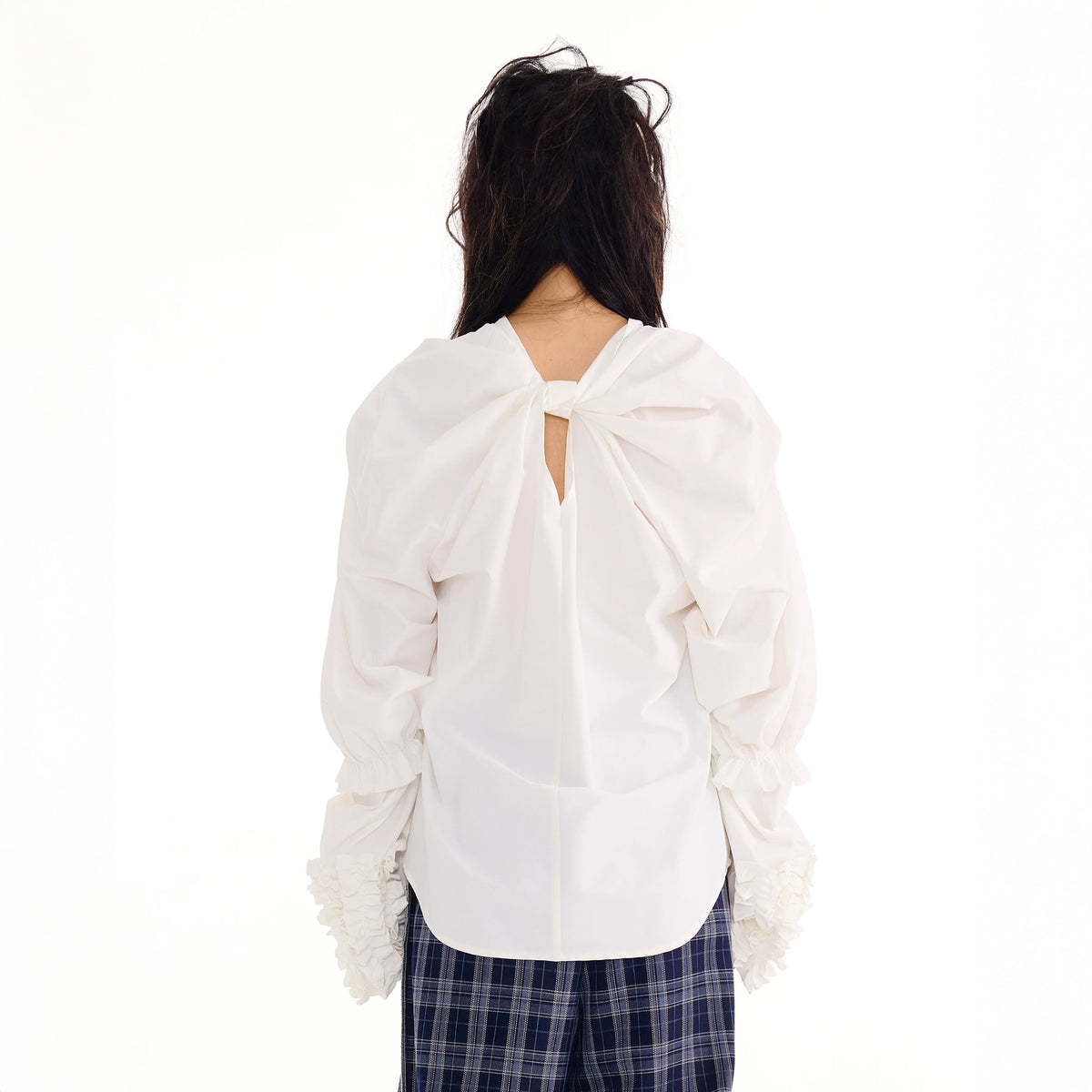 SILLYSIS Bow-Trim Cut-Out Puff Sleeve Shirt