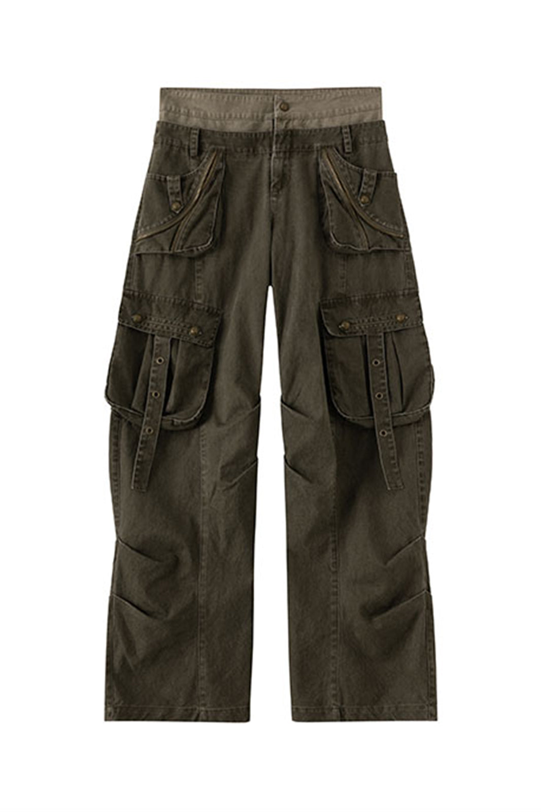 CESTNOUS Retro Washed Multi-Pocket Straight-Leg Cargo Pants