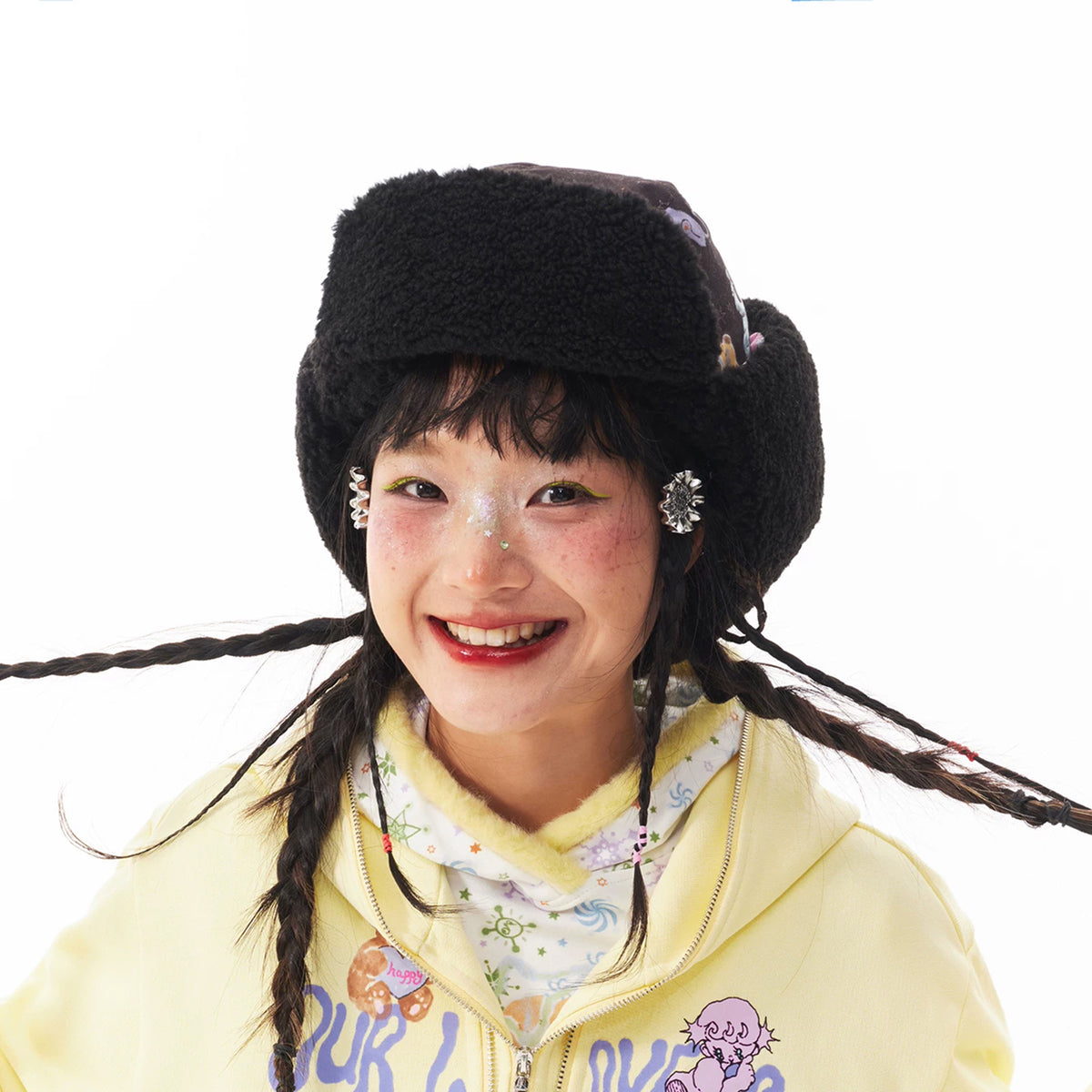 SILLYSIS Reversible Graphic Faux Sherpa Trapper Hat