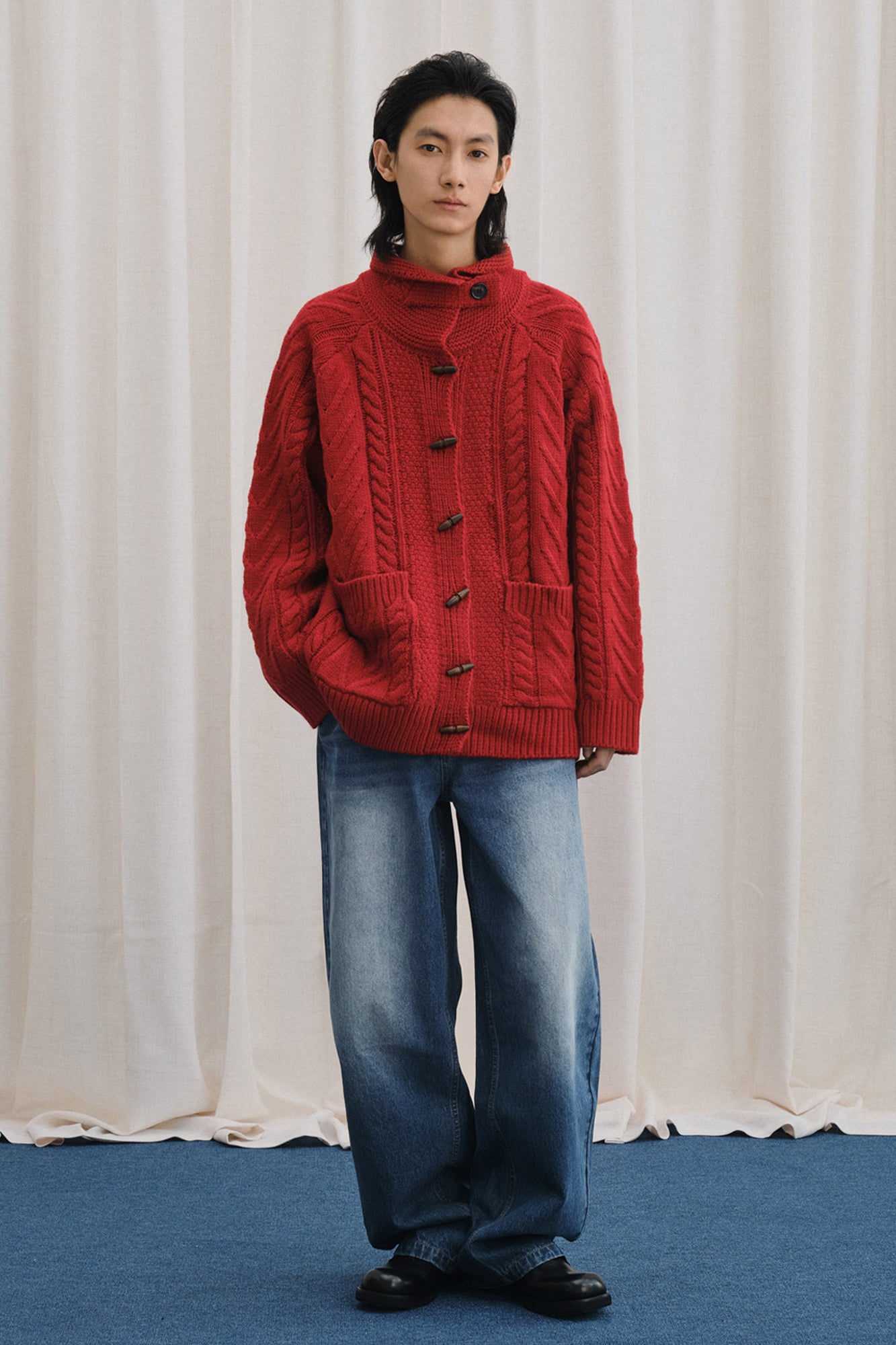 LIVINGTOWN Toggle Wool-Blend Tab Collar Cardigan