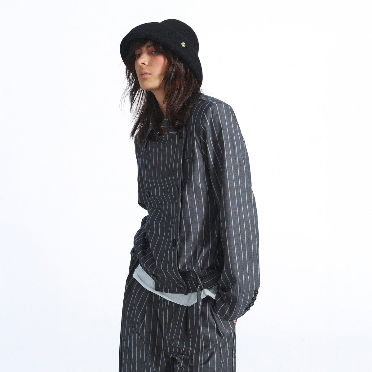 FULLTIDE Punk Striped Tie-Detail Blazer