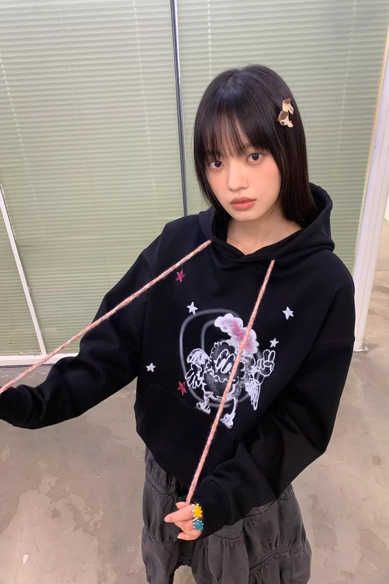 NEVERSEEZ Angel Star Cartoon Graphic Hoodie