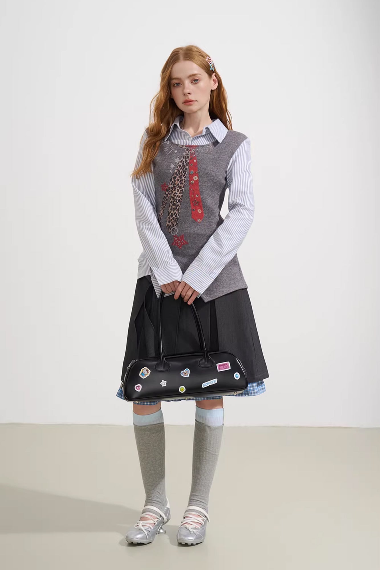 SOFITTE Asymmetric Faux-Layer Tie Graphic Knit Vest Shirt