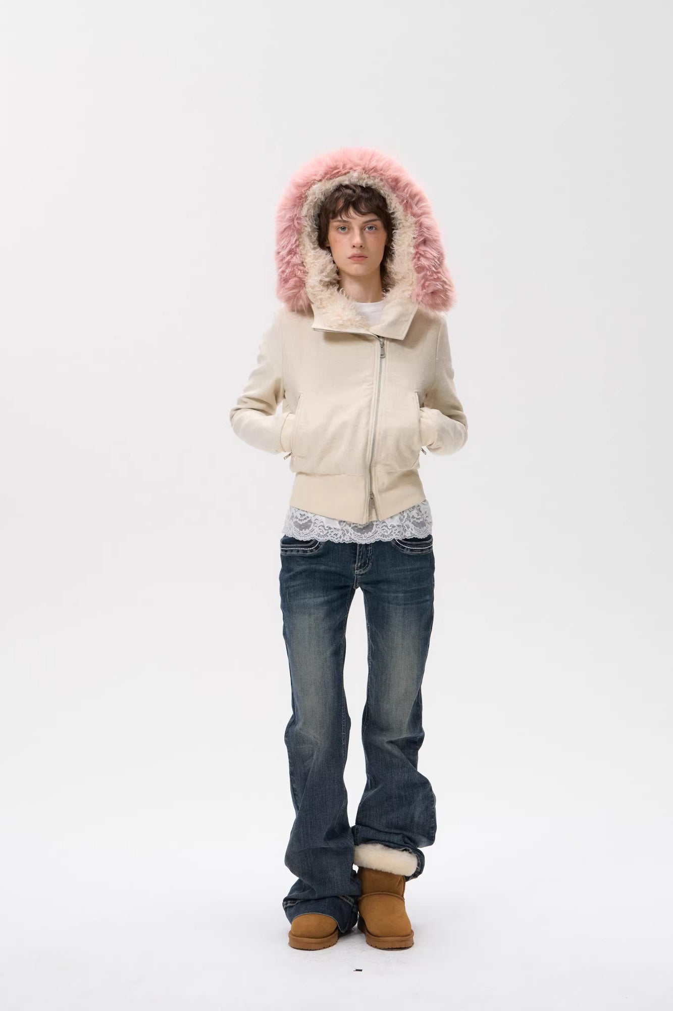 10AMSOTIIIIIIRED Sherpa-Lined Faux Fur Hooded Bomber Jacket