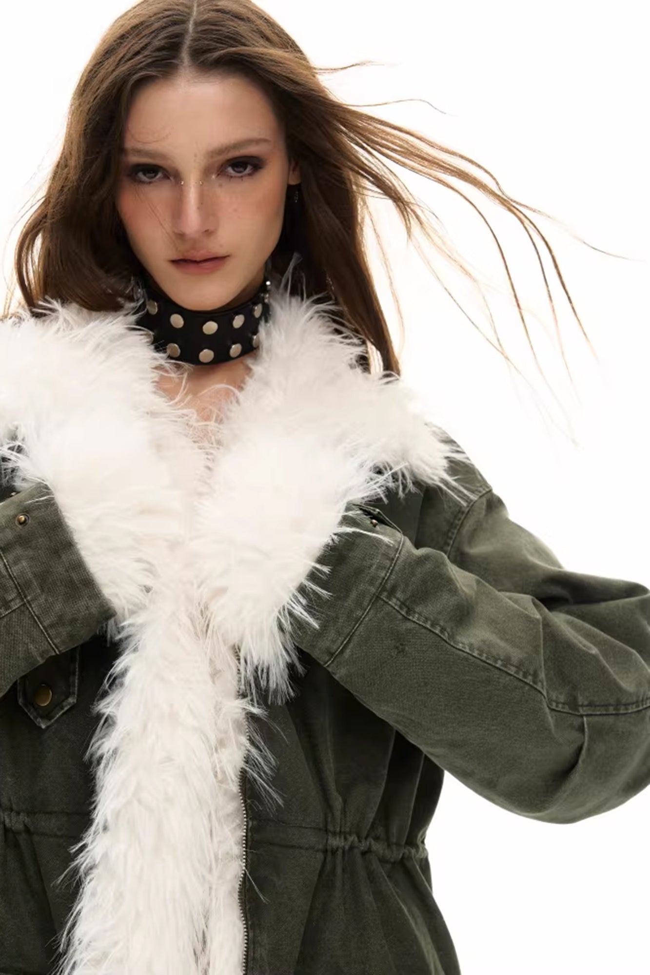 10AMSOTIIIIIIRED Stone-Washed Detachable Faux-Fur Parka