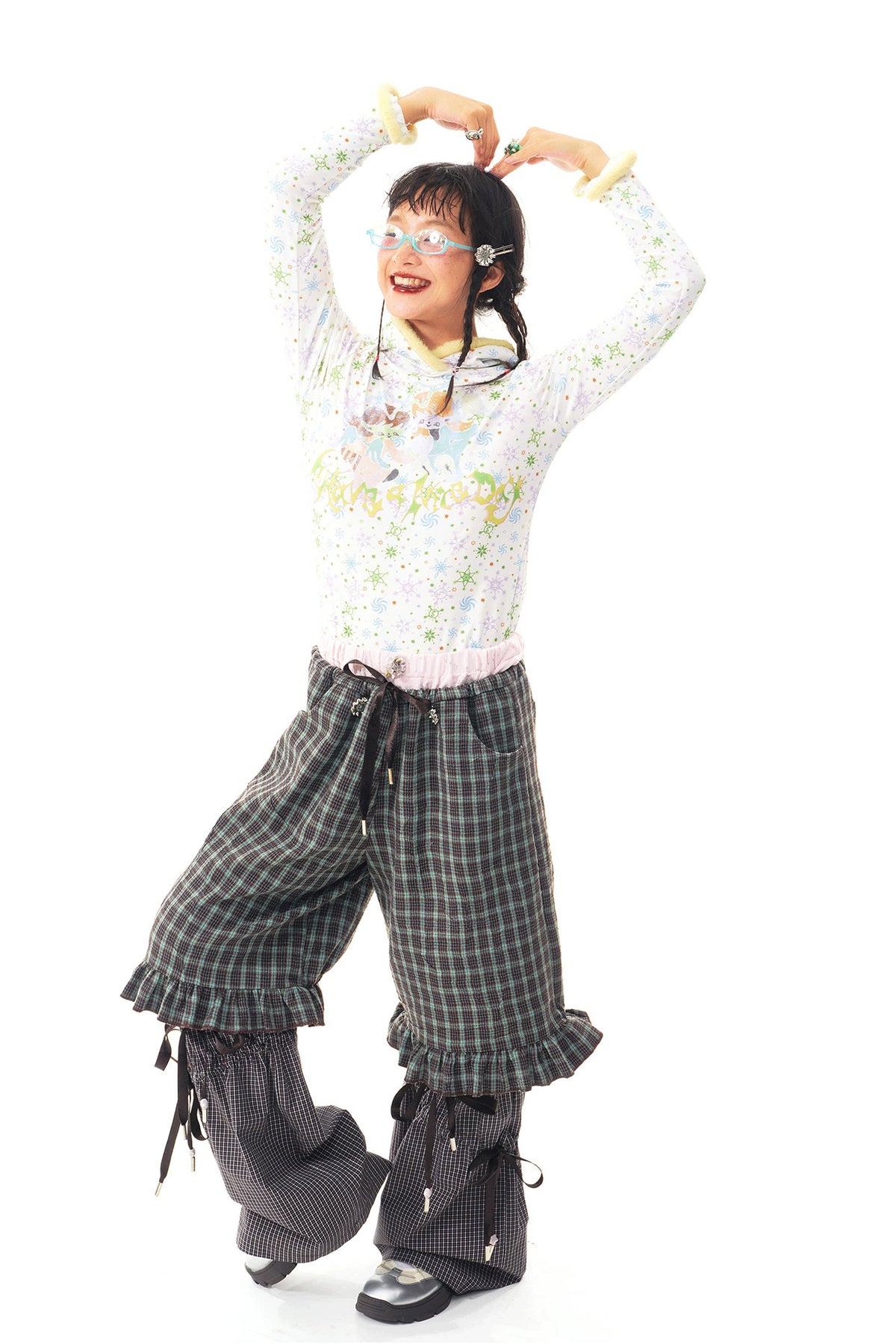 SILLYSIS Plaid Drawstring Wide-Leg Pants