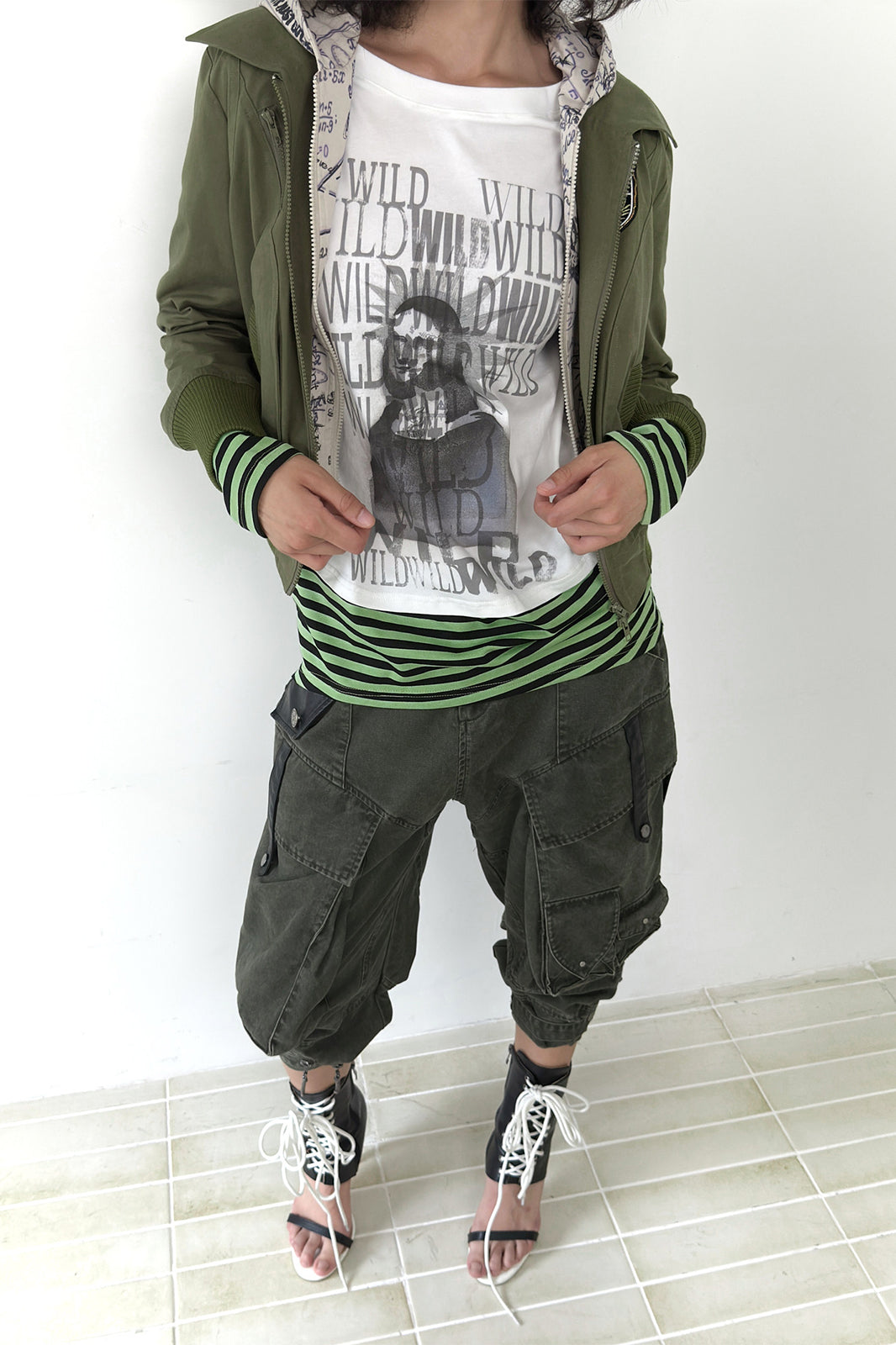 FULLTIDE Graffiti Spliced Stripe Layered Long-Sleeve Tee