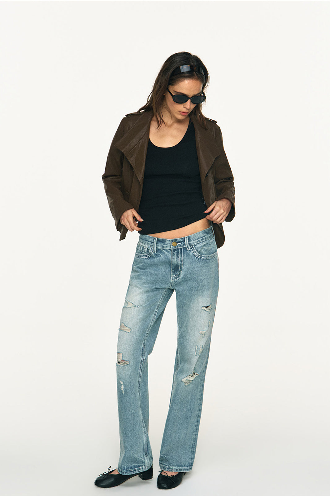 ANTENNA EFFECT Retro Double-Breasted Faux Leather Slim Jacket