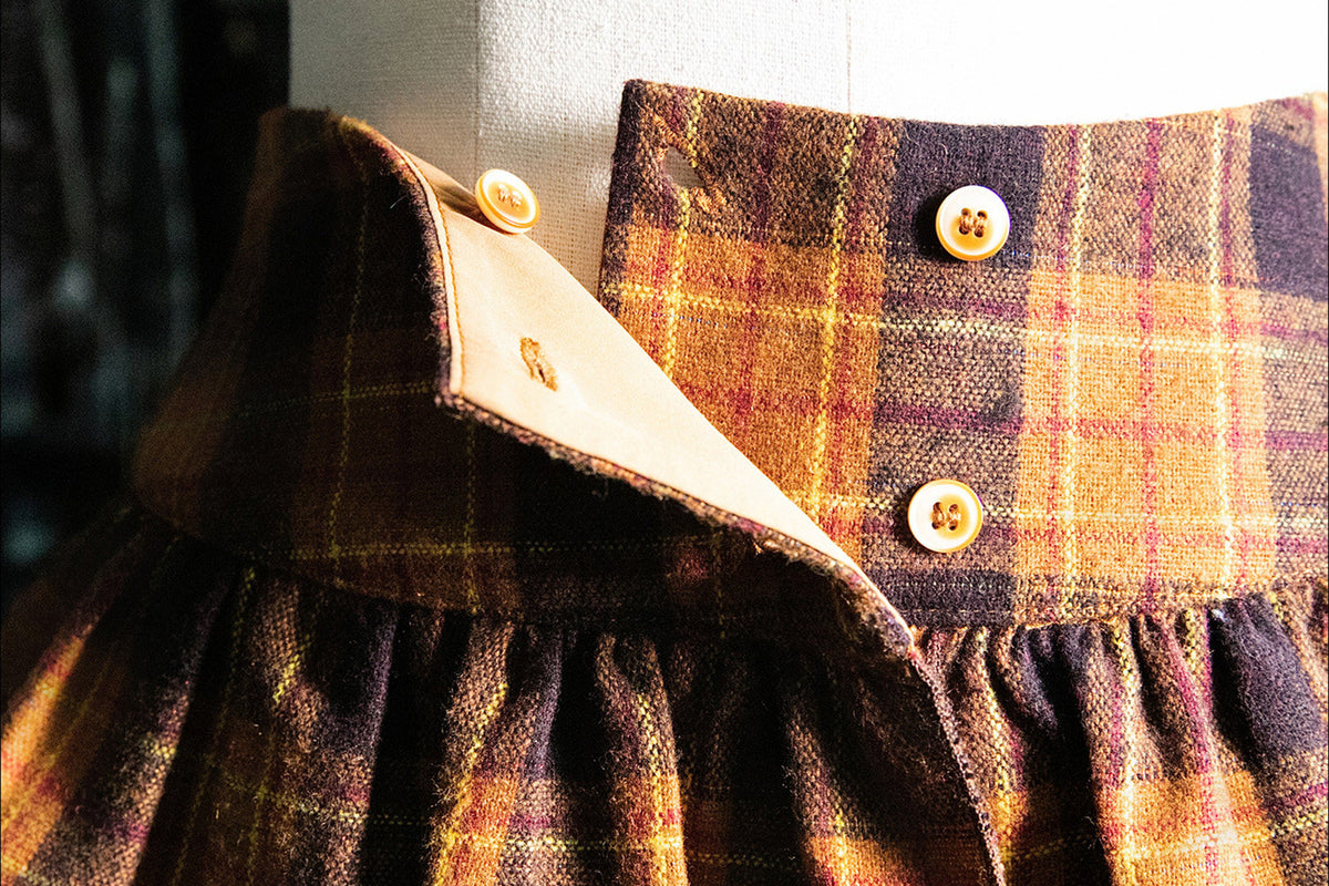 MXU Retro Plaid Pleated Shirt & Tiered Ruffle Maxi Skirt Set