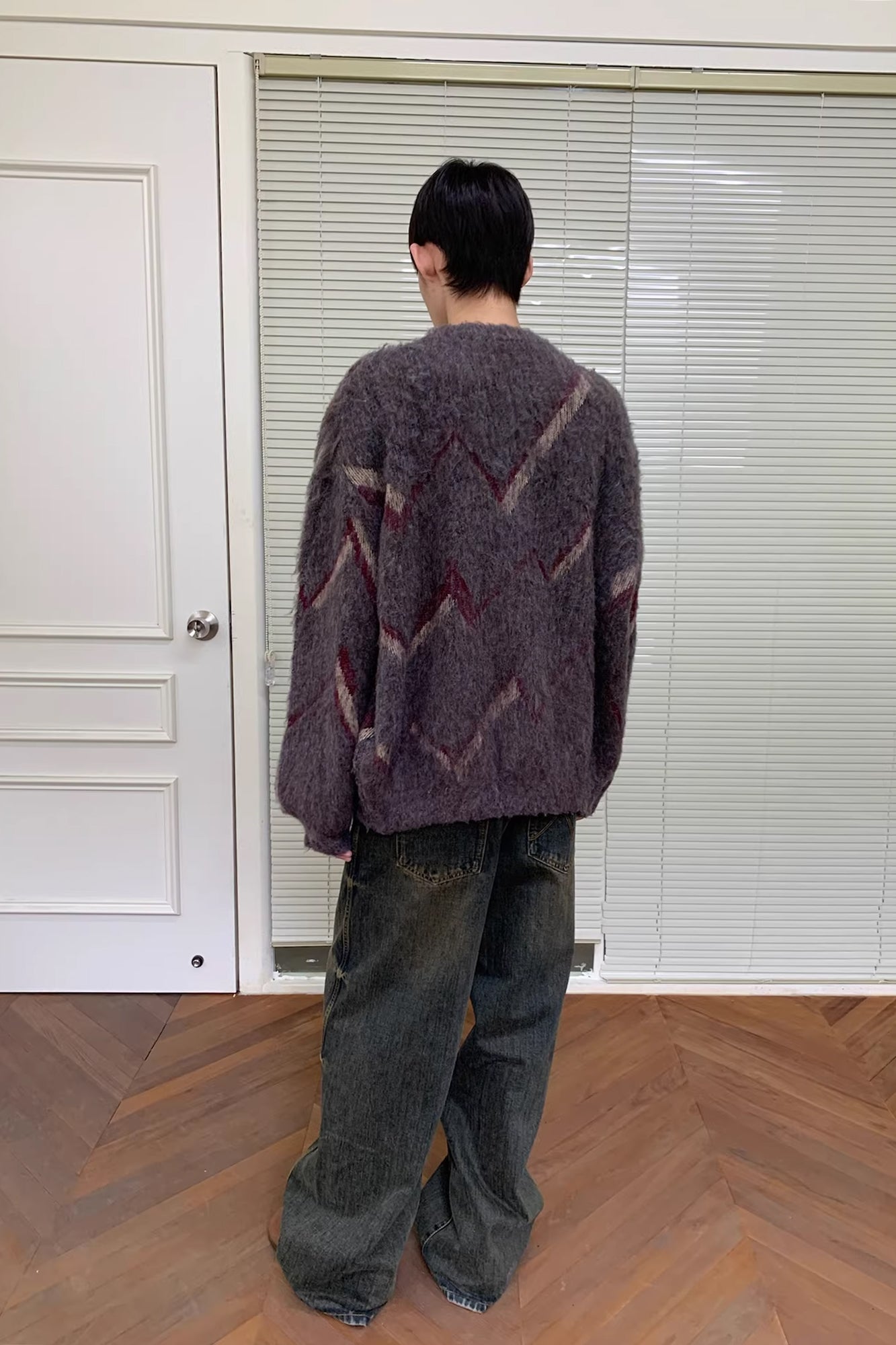 NEVERSEEZ Brushed Zigzag Button Cardigan