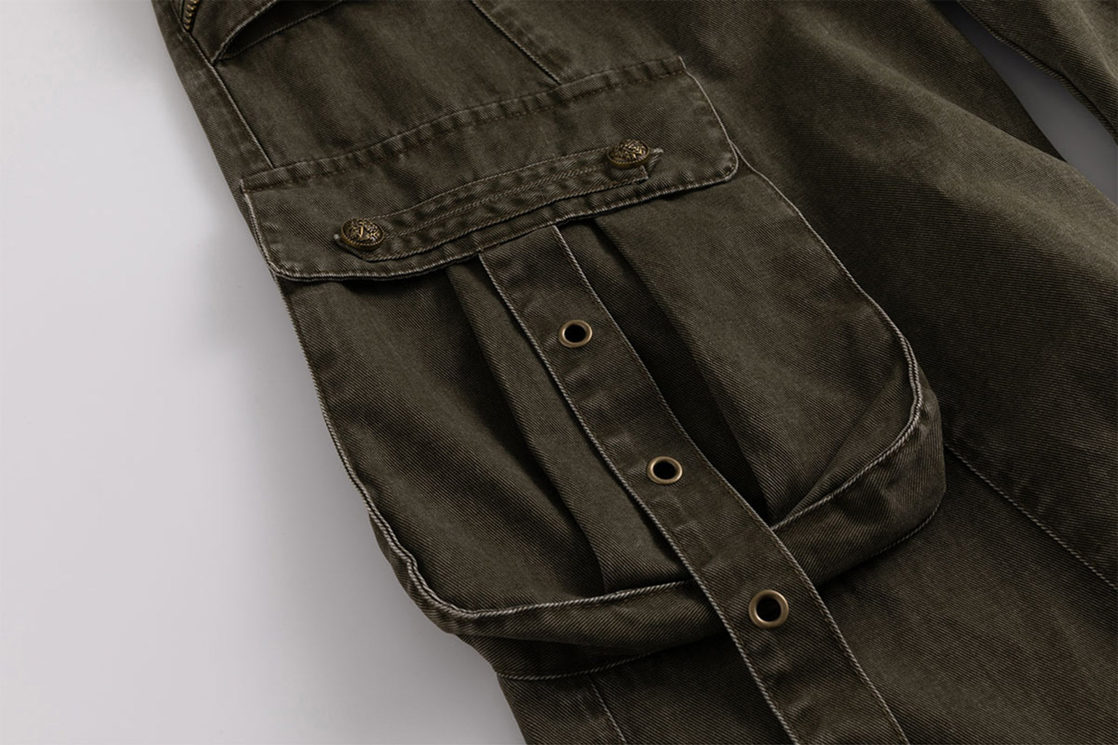 CESTNOUS Retro Washed Multi-Pocket Straight-Leg Cargo Pants