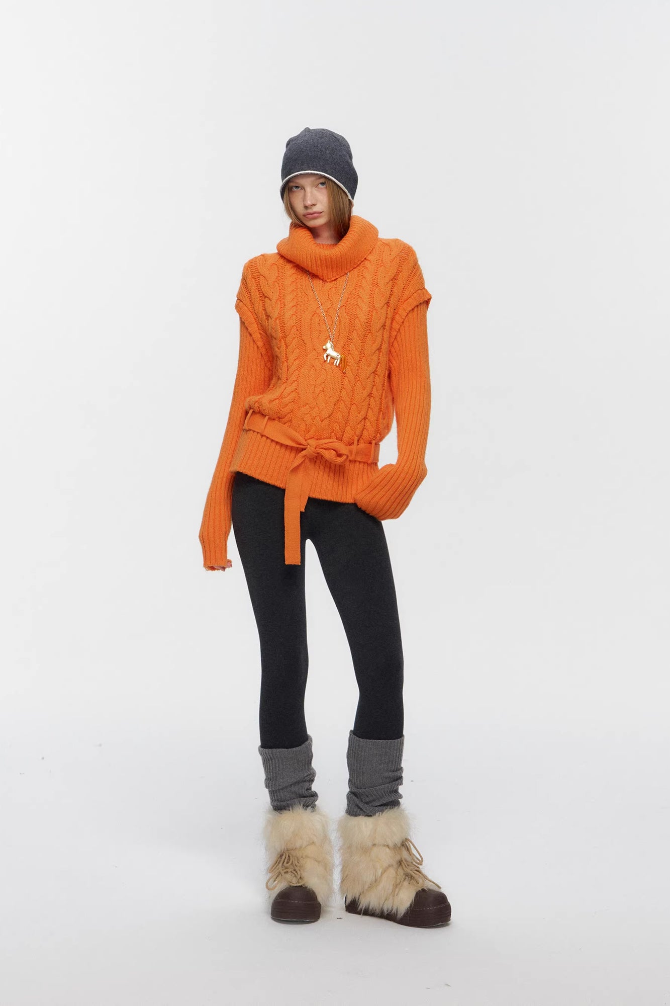 10AMSOTIIIIIIRED Spliced Cable-Knit Wool-Blend Belted Sweater