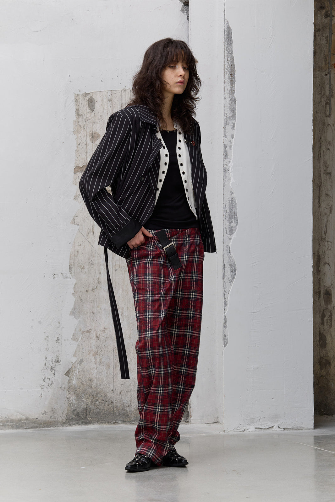 FULLTIDE Punk Striped Tie-Detail Blazer