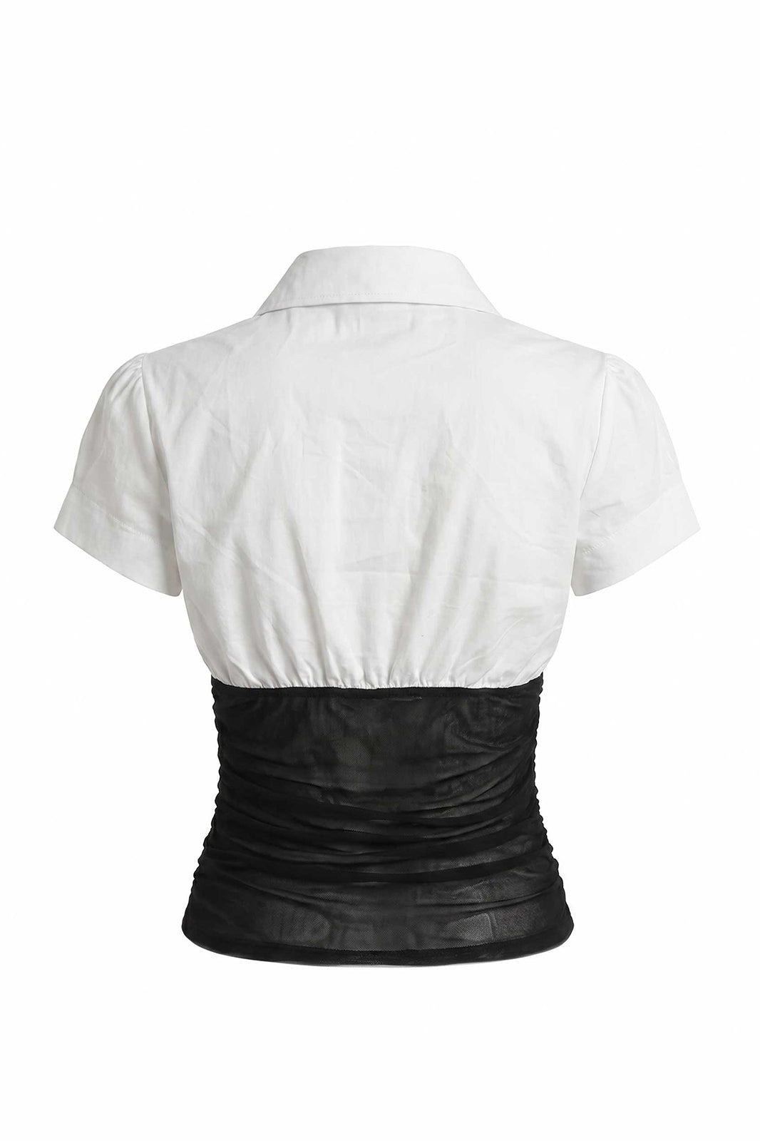 EMOHA Lace-Spliced Tie-Neck Slim Half-Shirt