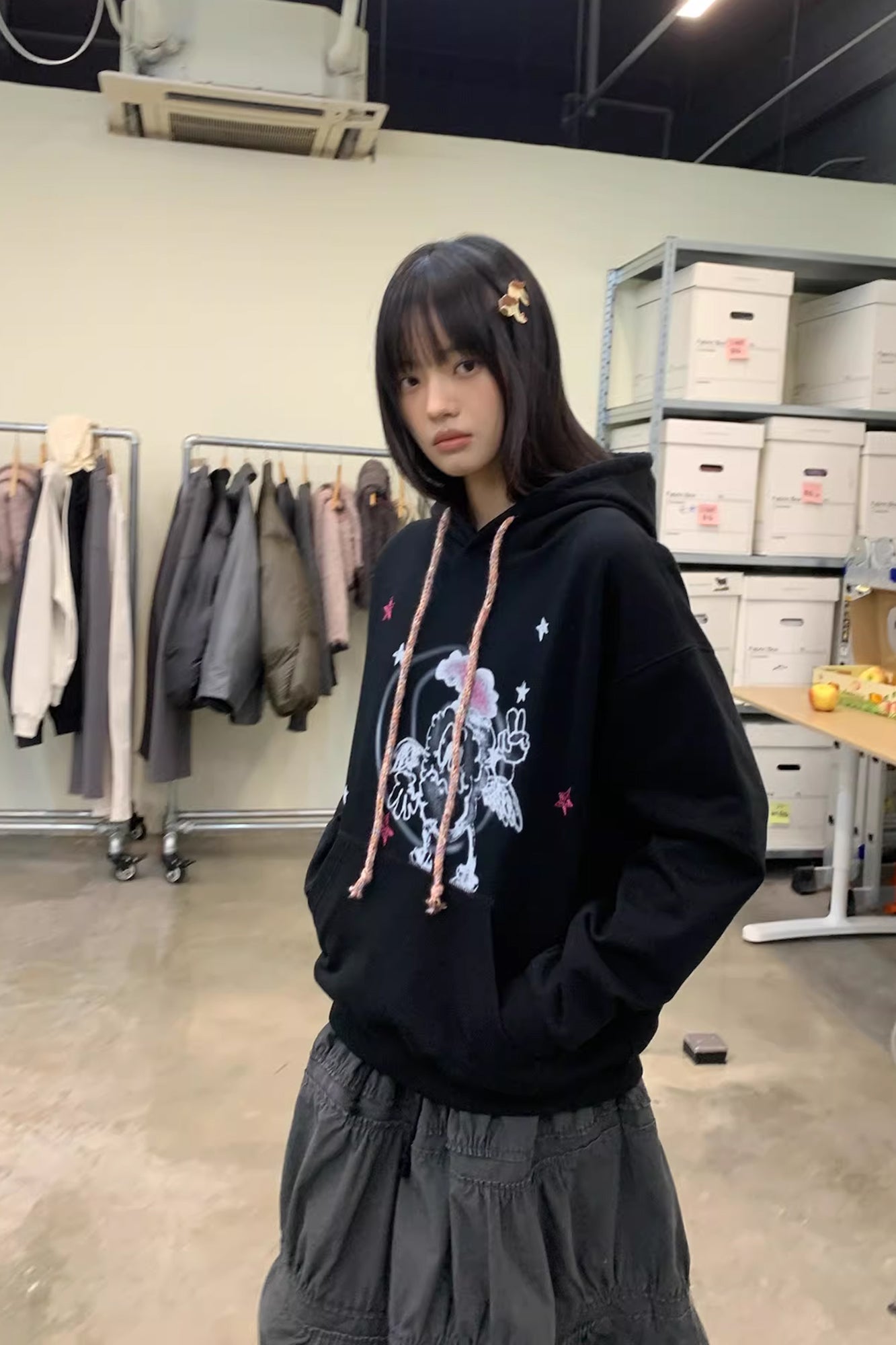 NEVERSEEZ Angel Star Cartoon Graphic Hoodie