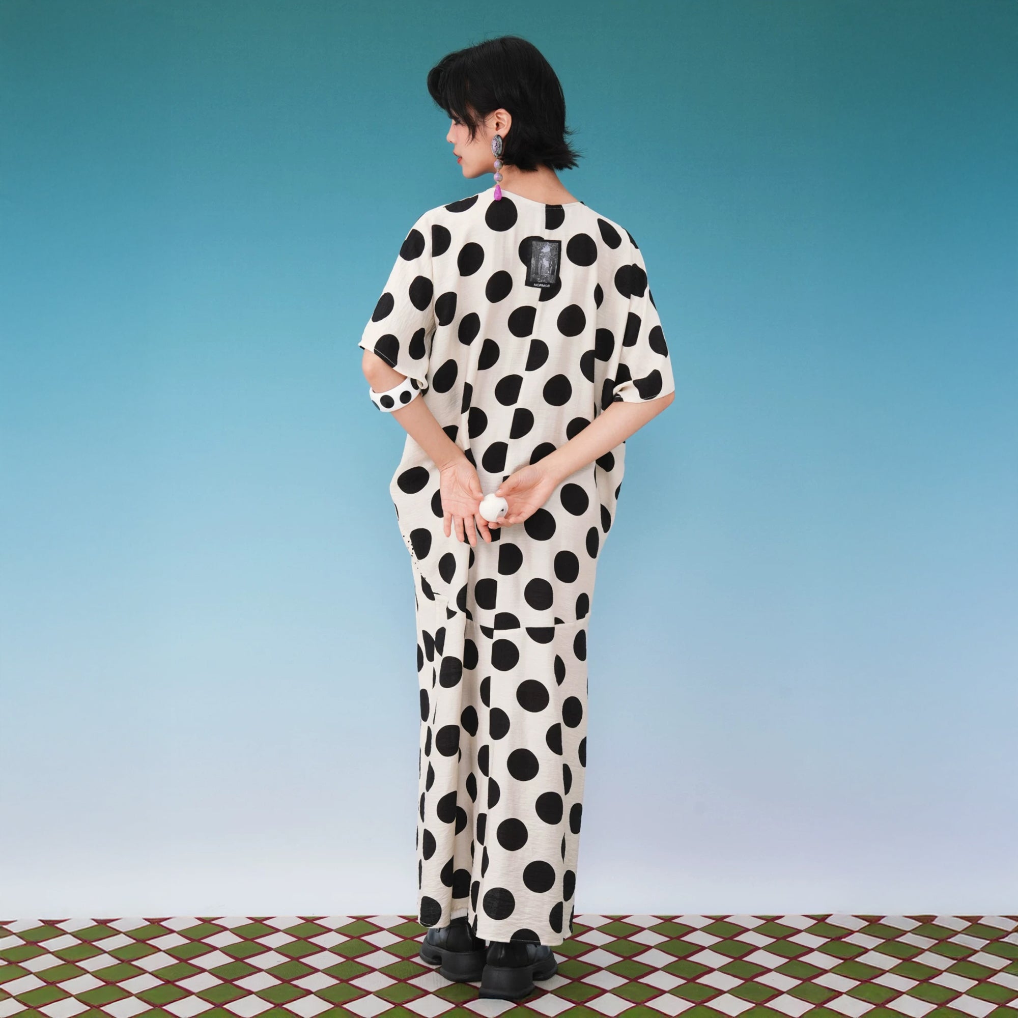 NOPMOB Spliced Polka Dot Draped Maxi Dress