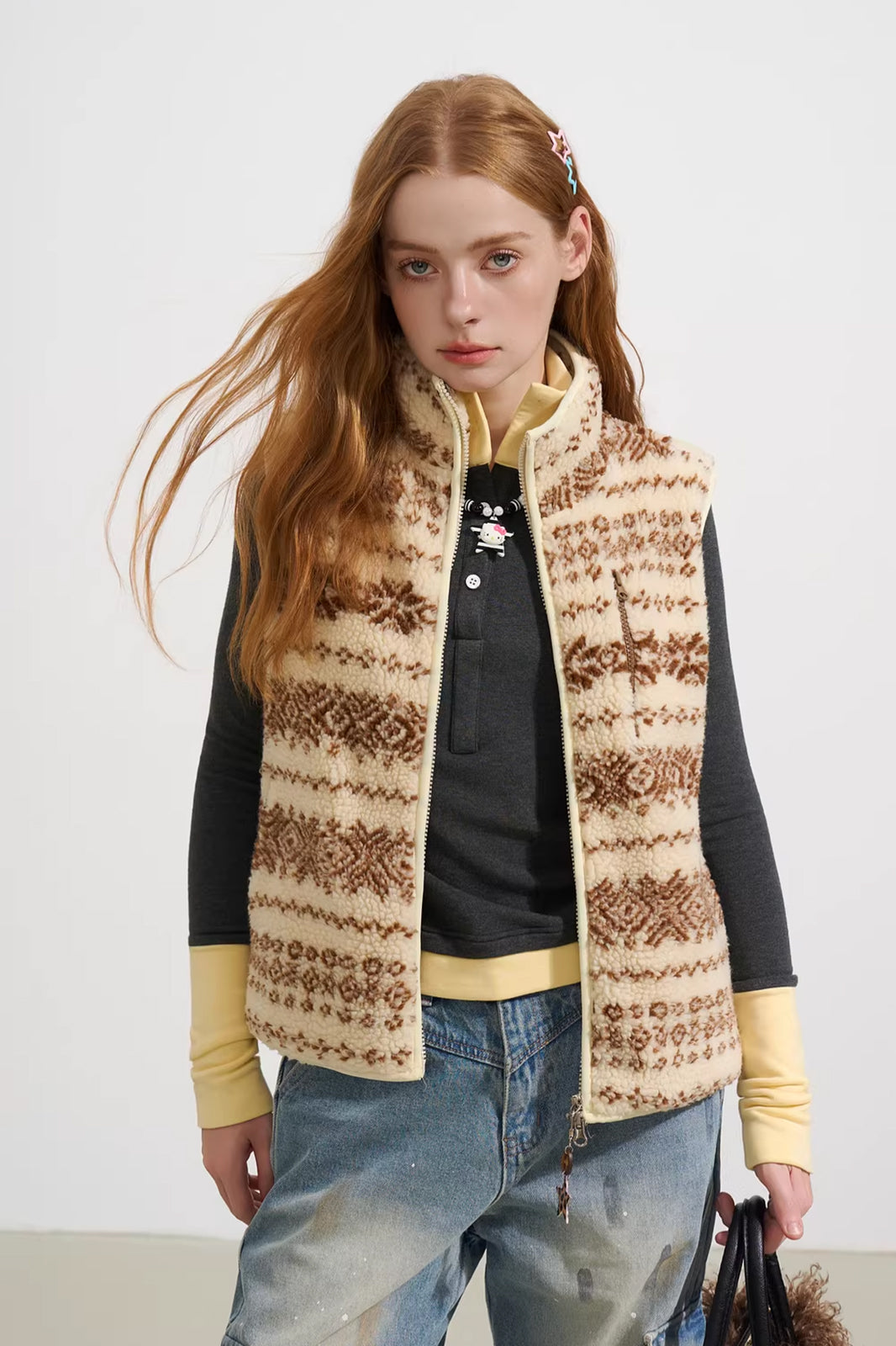SOFITTE Fair Isle Faux-Shearling Mockneck Vest