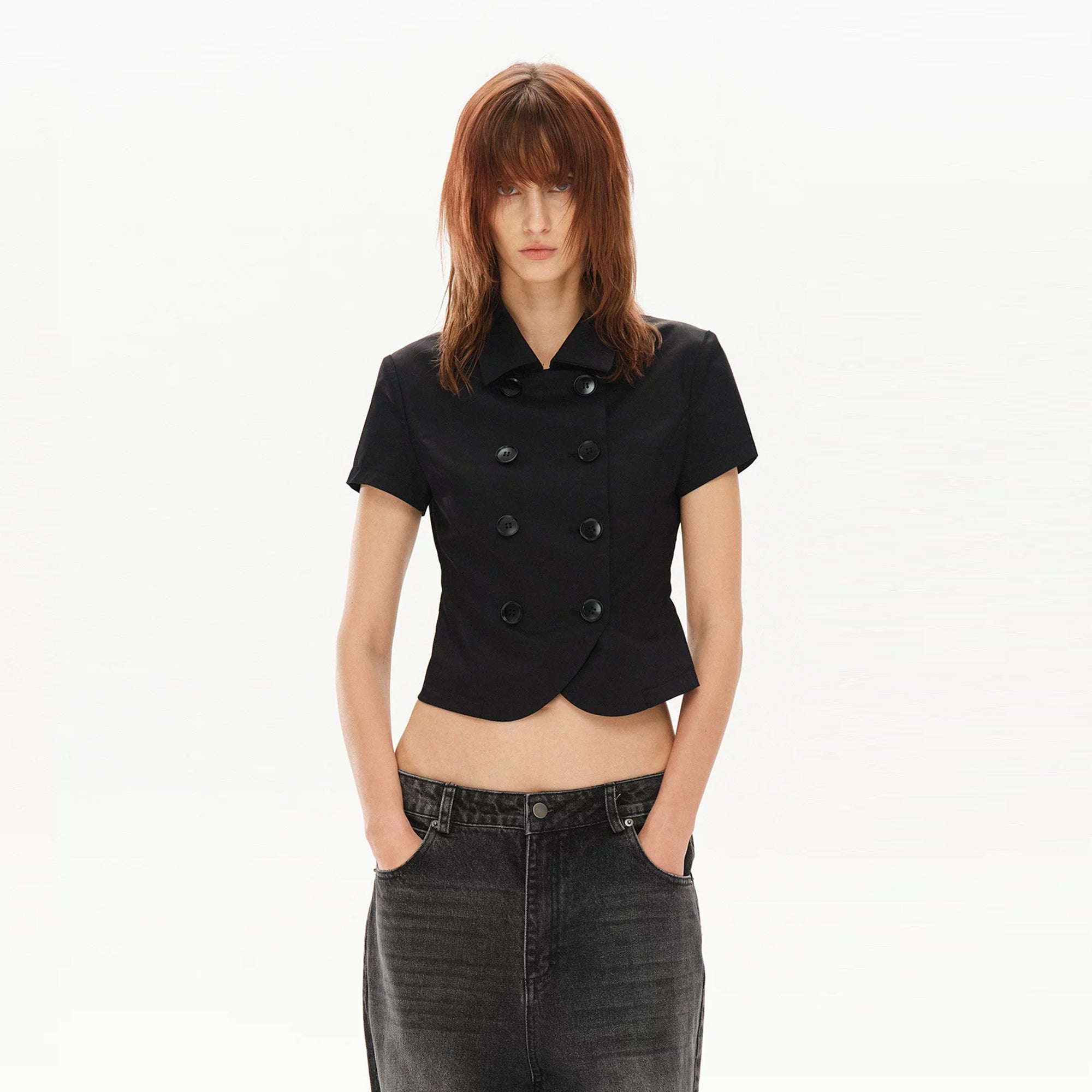 COSTUSTOOT Double-Breasted Cropped Half Shirt