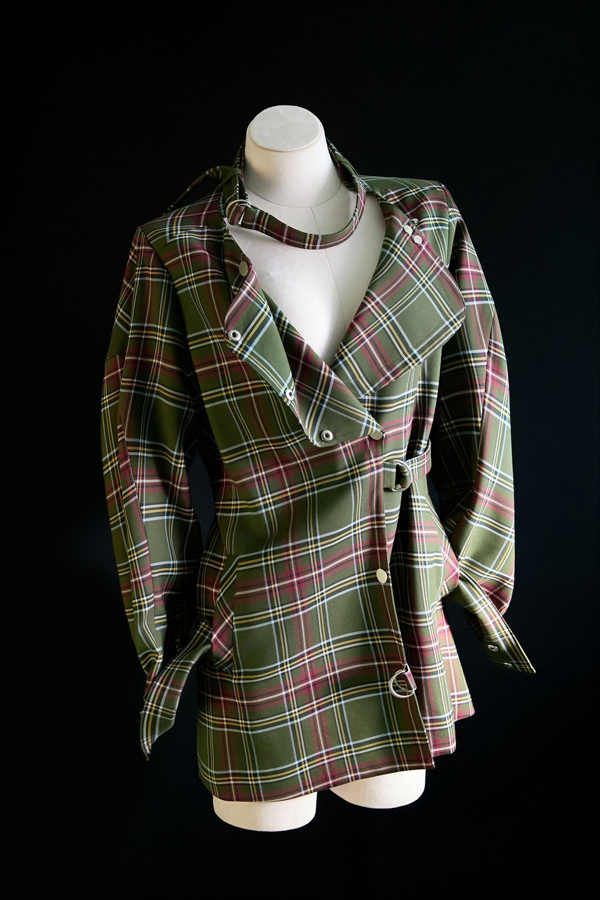 MXU Retro Plaid Deconstructed Trench Coat & Shorts Set