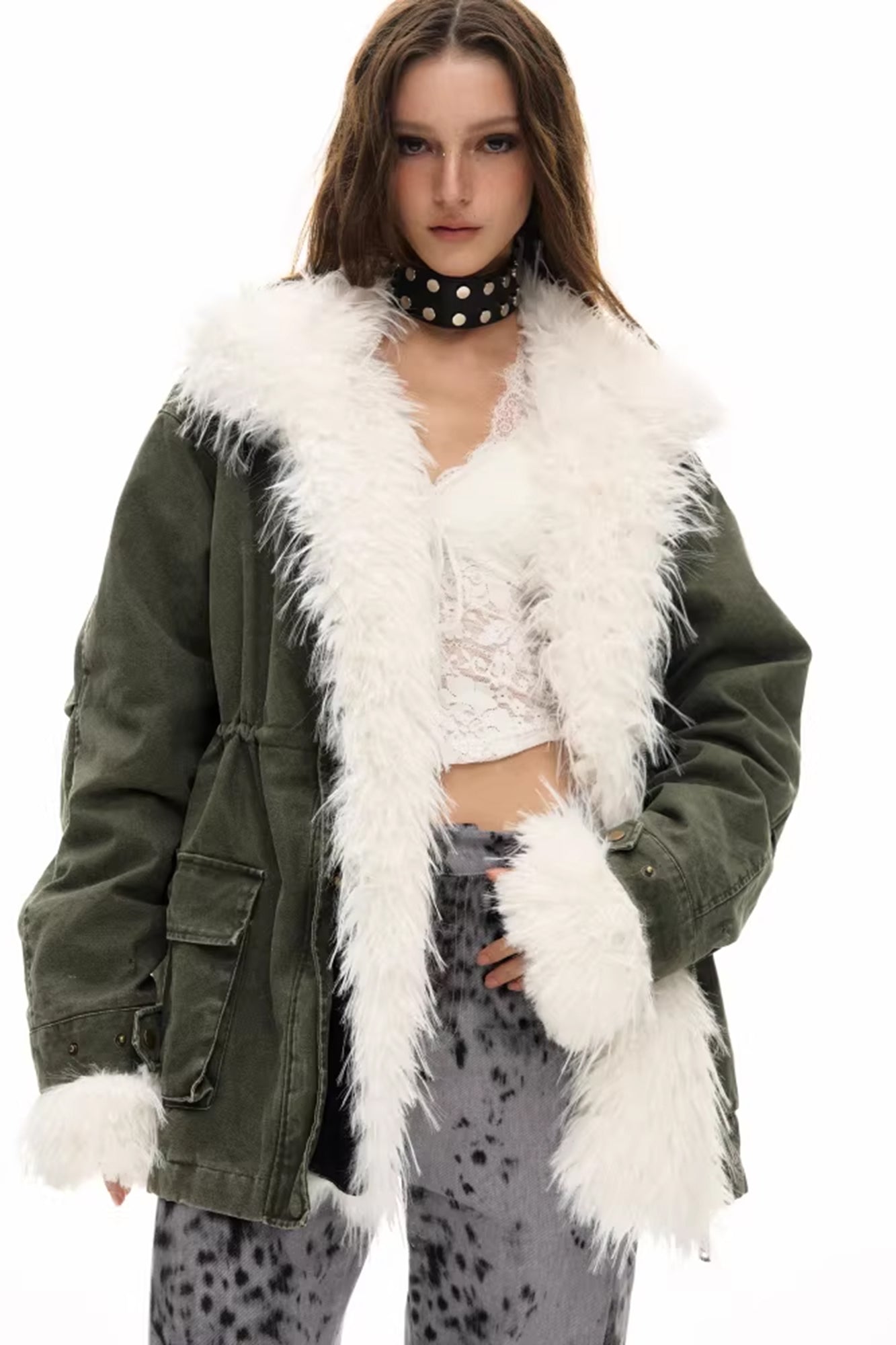 10AMSOTIIIIIIRED Stone-Washed Detachable Faux-Fur Parka