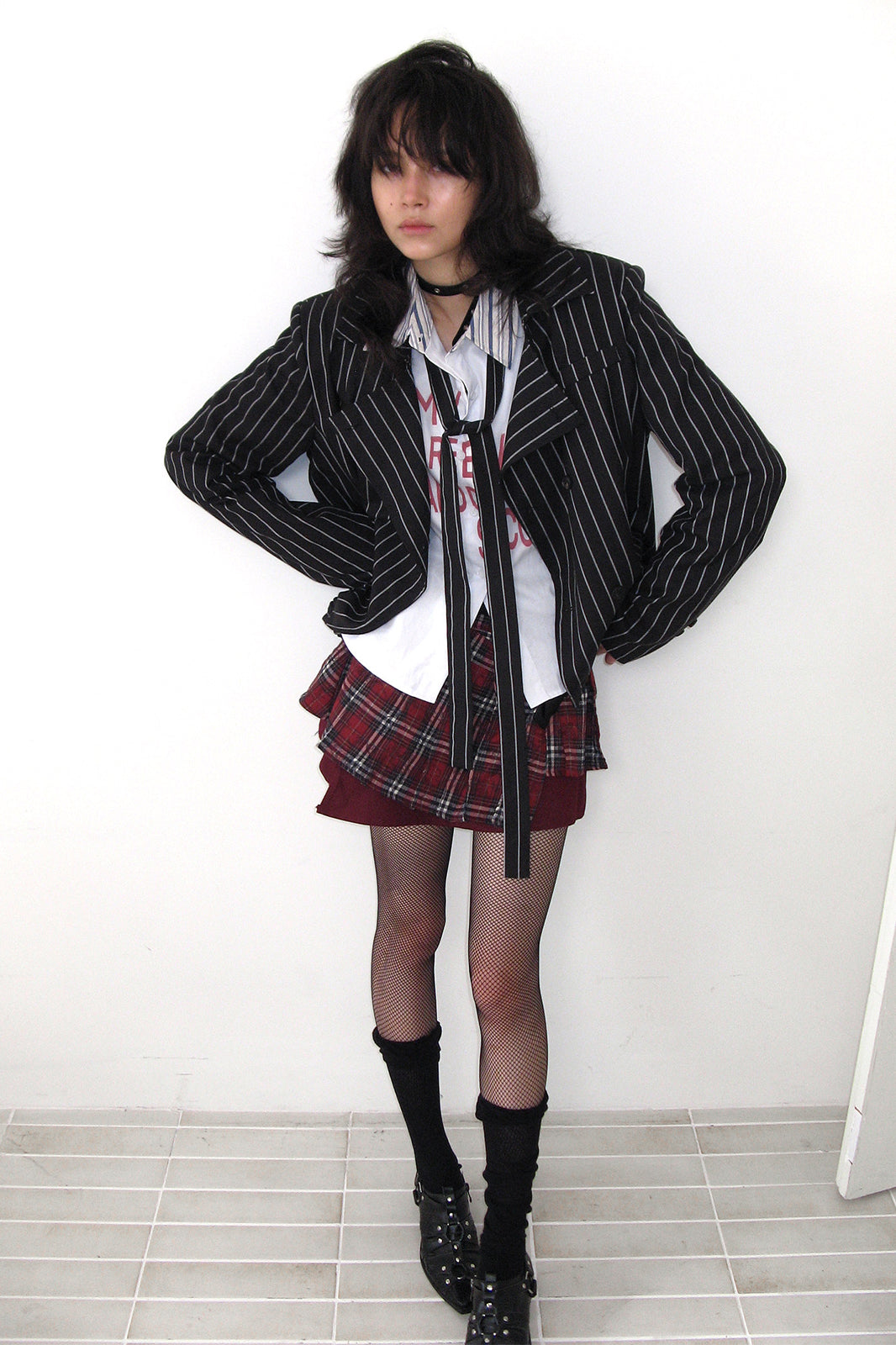 FULLTIDE Punk Striped Tie-Detail Blazer