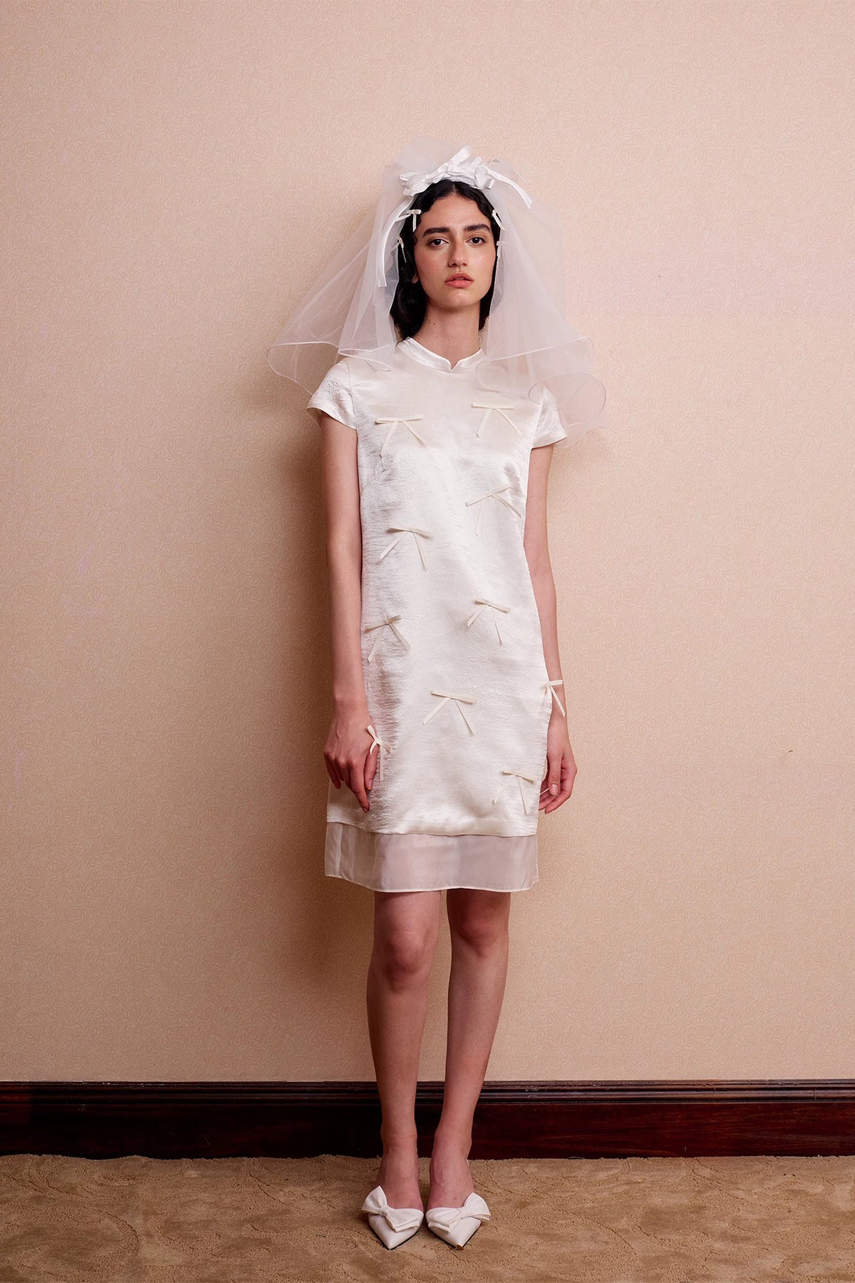 YUANYE Bow Detail Mandarin-Collar Mini Dress