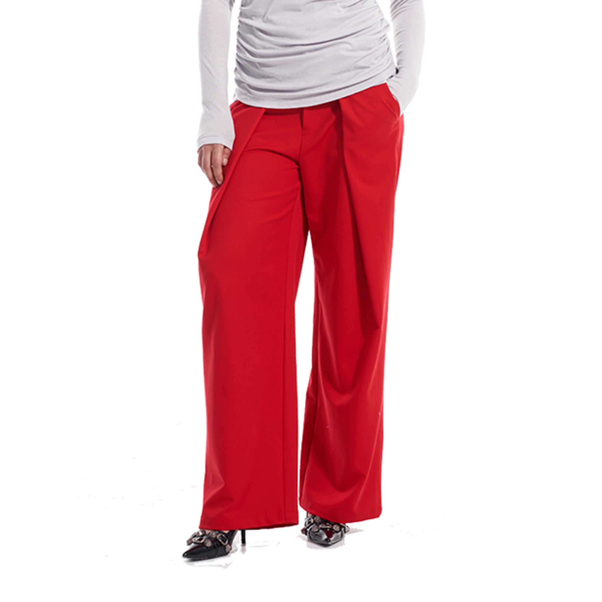 VANN VALRENCE Pleated Front Wide-Leg Trousers