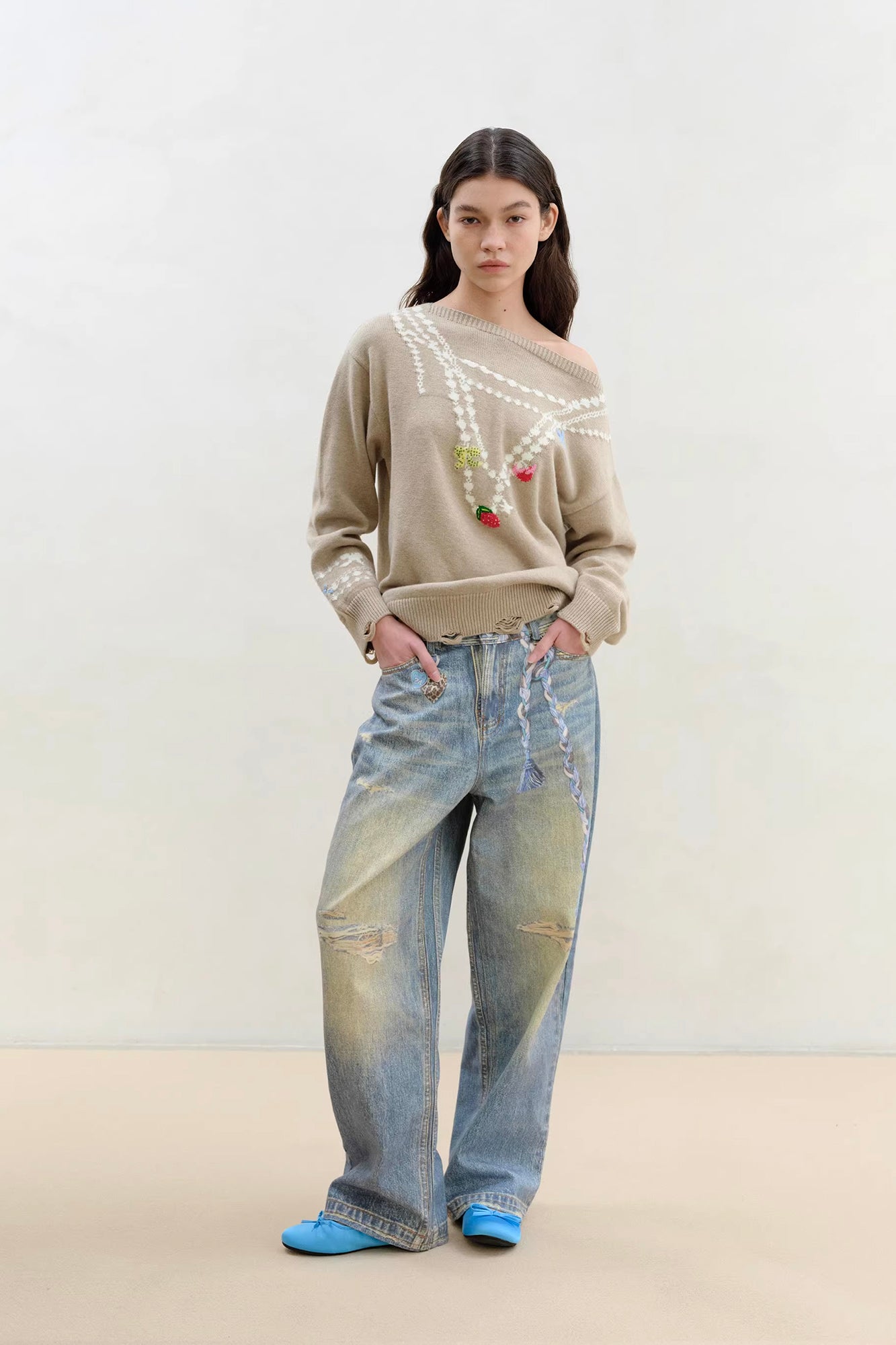 WII WIL Braid Graphic Wide-Leg Jeans