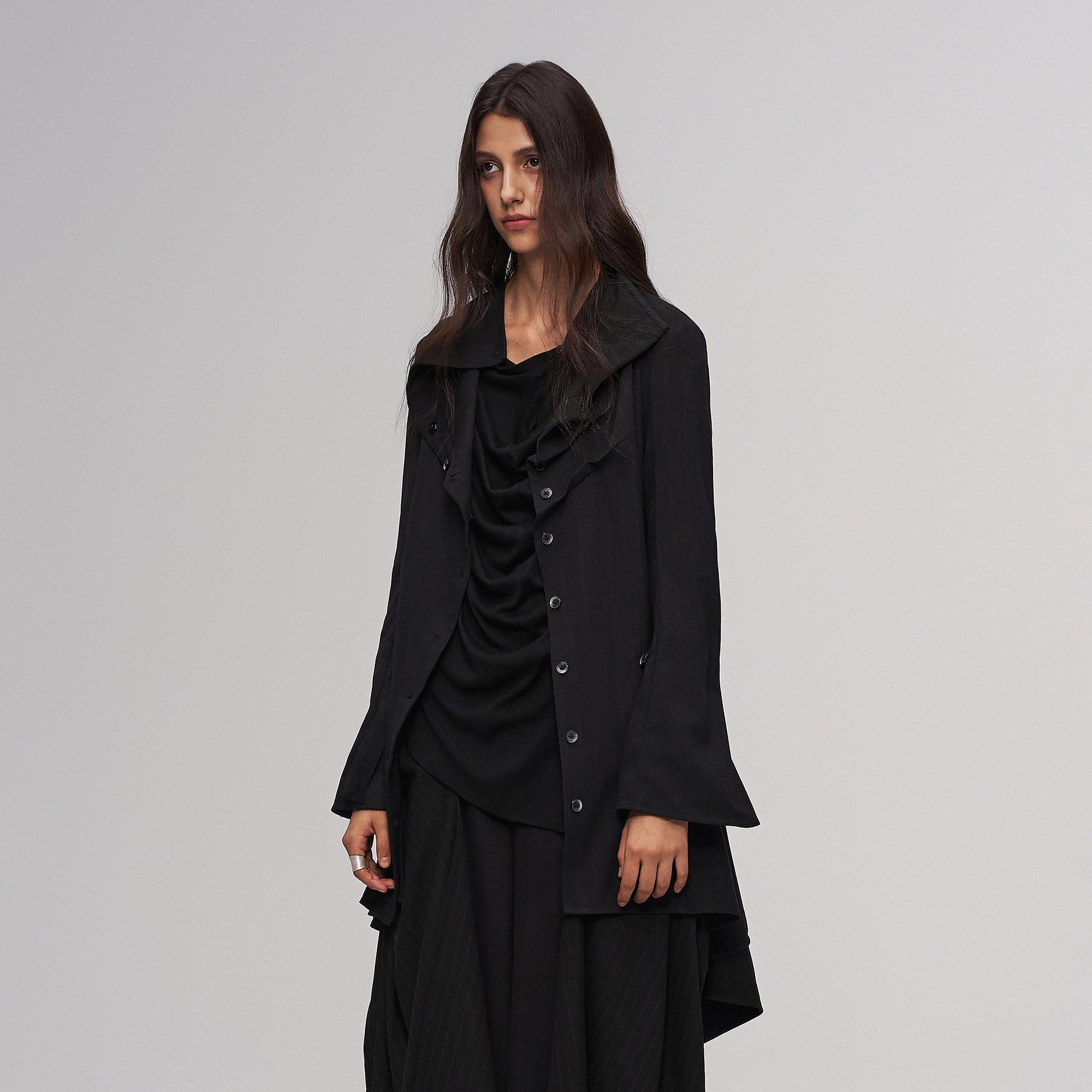 ILNya Nieternite Nifutur Cowl Neck Layered Flared Coat