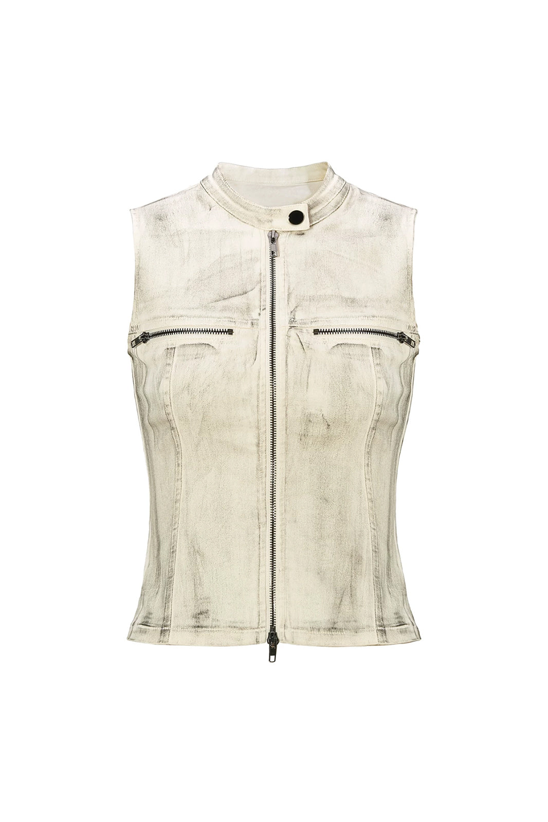 JYOSEI Zip-Up Moto Vest & Double-Belt Pleated Mini Skirt Set