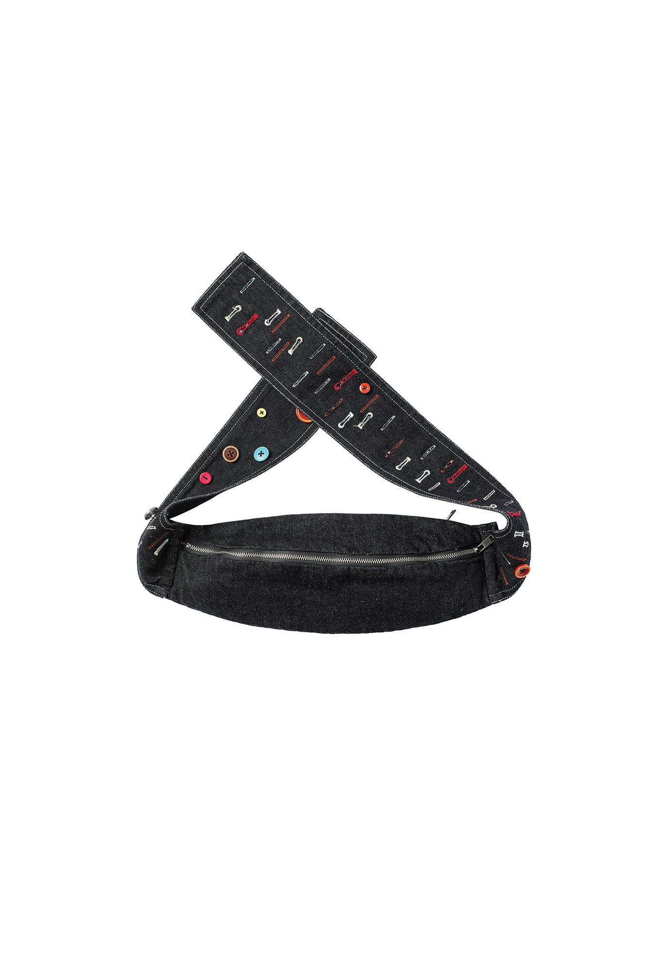 OINIMI Embroidered Buttonhole Denim Belt Bag