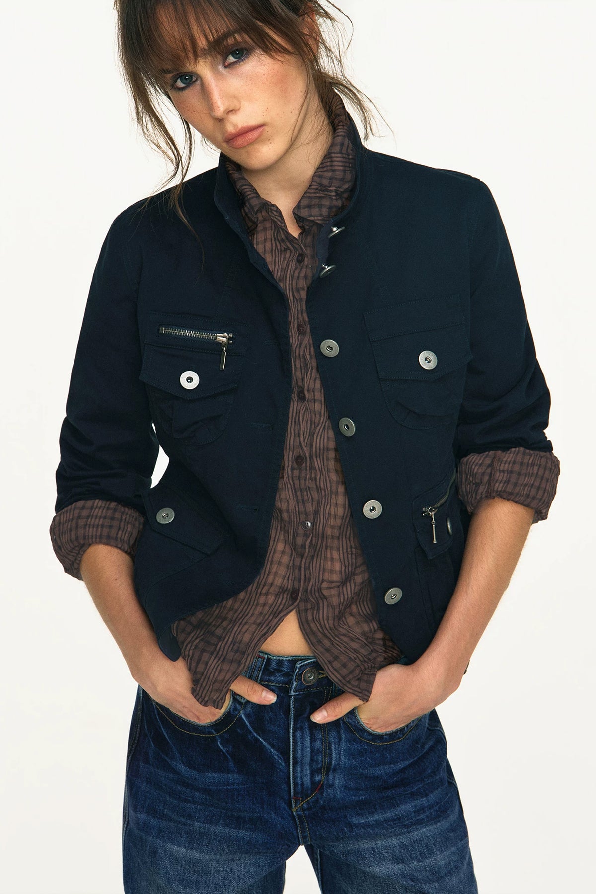 ANTENNA EFFECT Multi-Pocket Zippers Slim Jacket