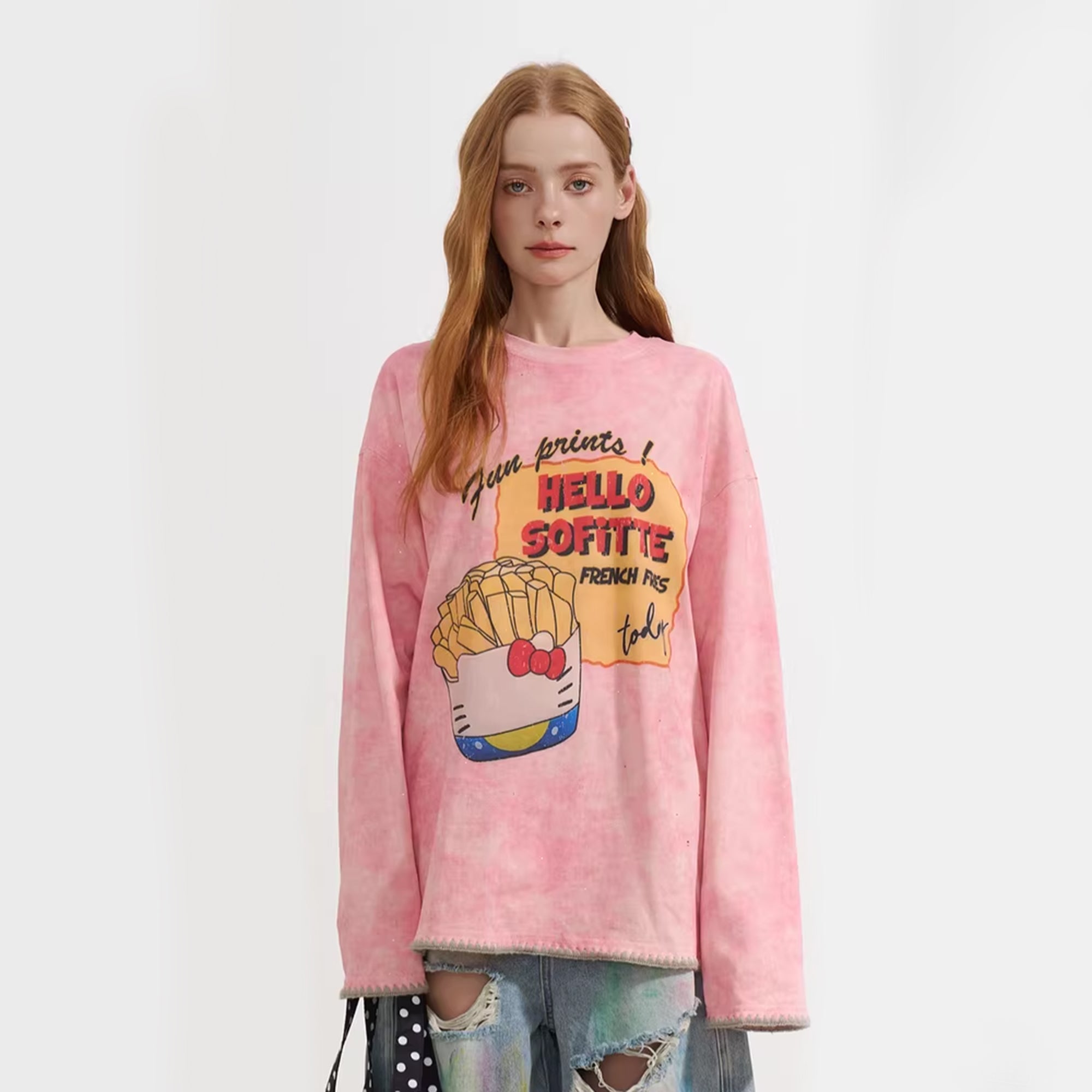 SOFITTE Distressed Fries Graphic Long-Sleeve Tee