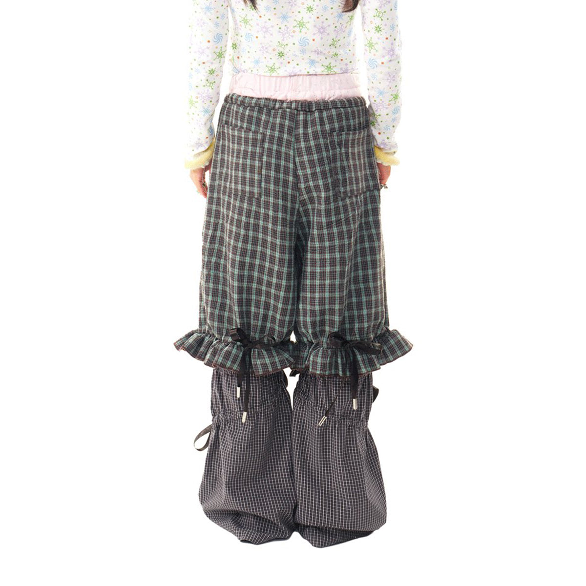 SILLYSIS Plaid Drawstring Wide-Leg Pants