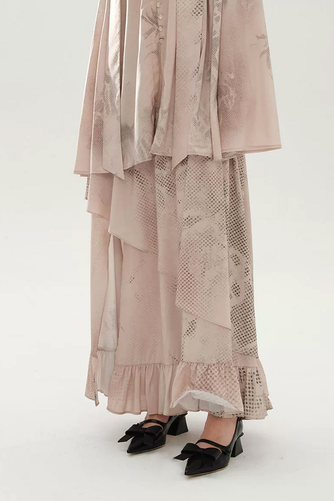 LAYERS Abstract Floral Tiered Side-Slit Maxi Skirt