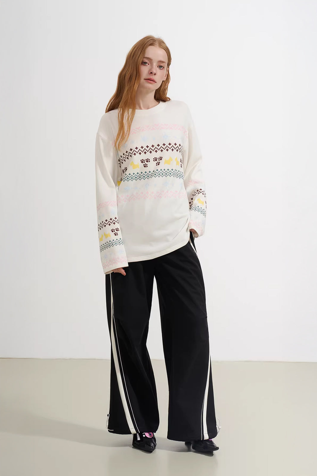 SOFITTE Fleece-Lined Fair Isle Long-Sleeve Tee