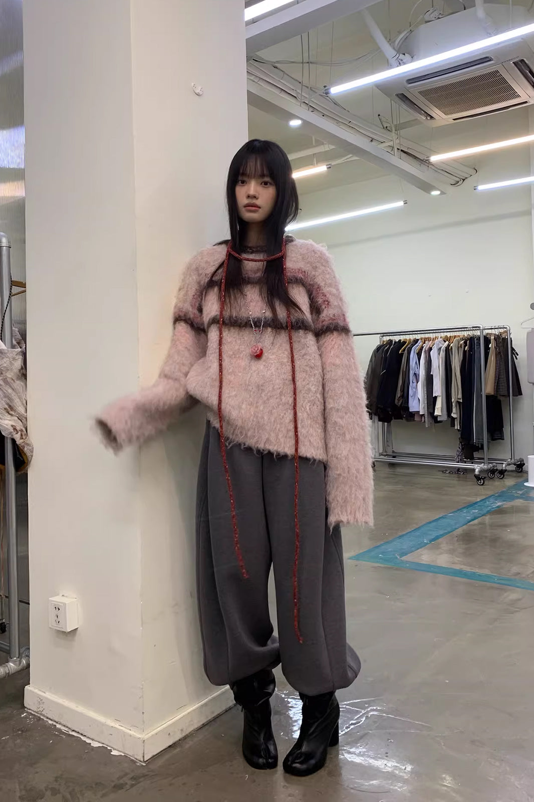 NEVERSEEZ Contrast Stripe Fuzzy Sweater
