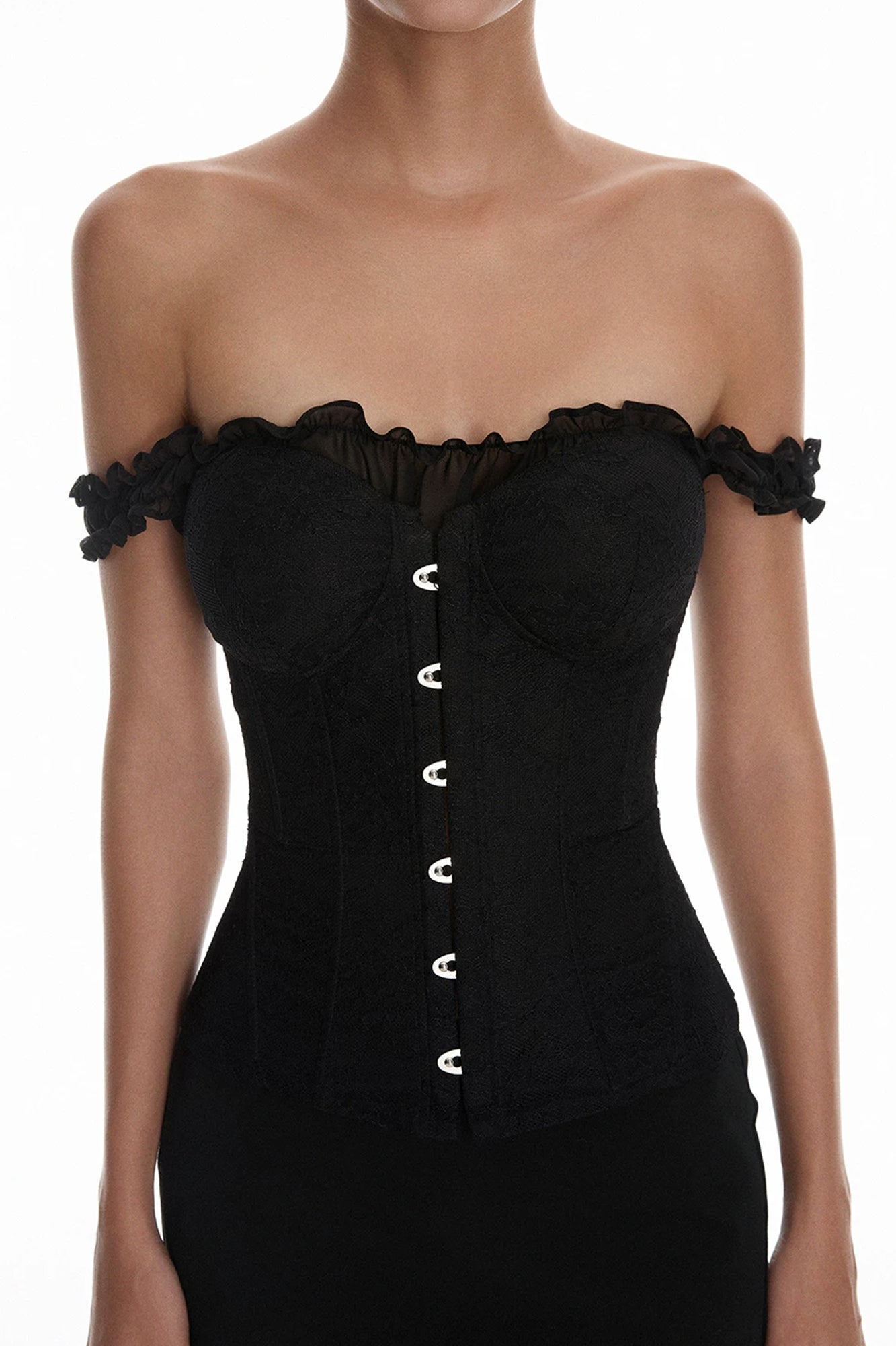 MILLIONLOTUS Ruffle Off-Shoulder Corset Top & Mini Skirt Set