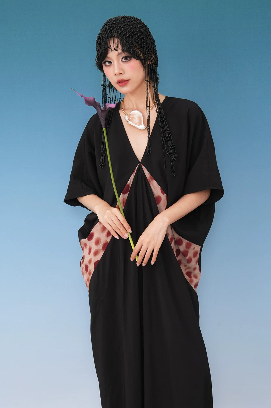 NOPMOB Dot Panel Draped Maxi Dress