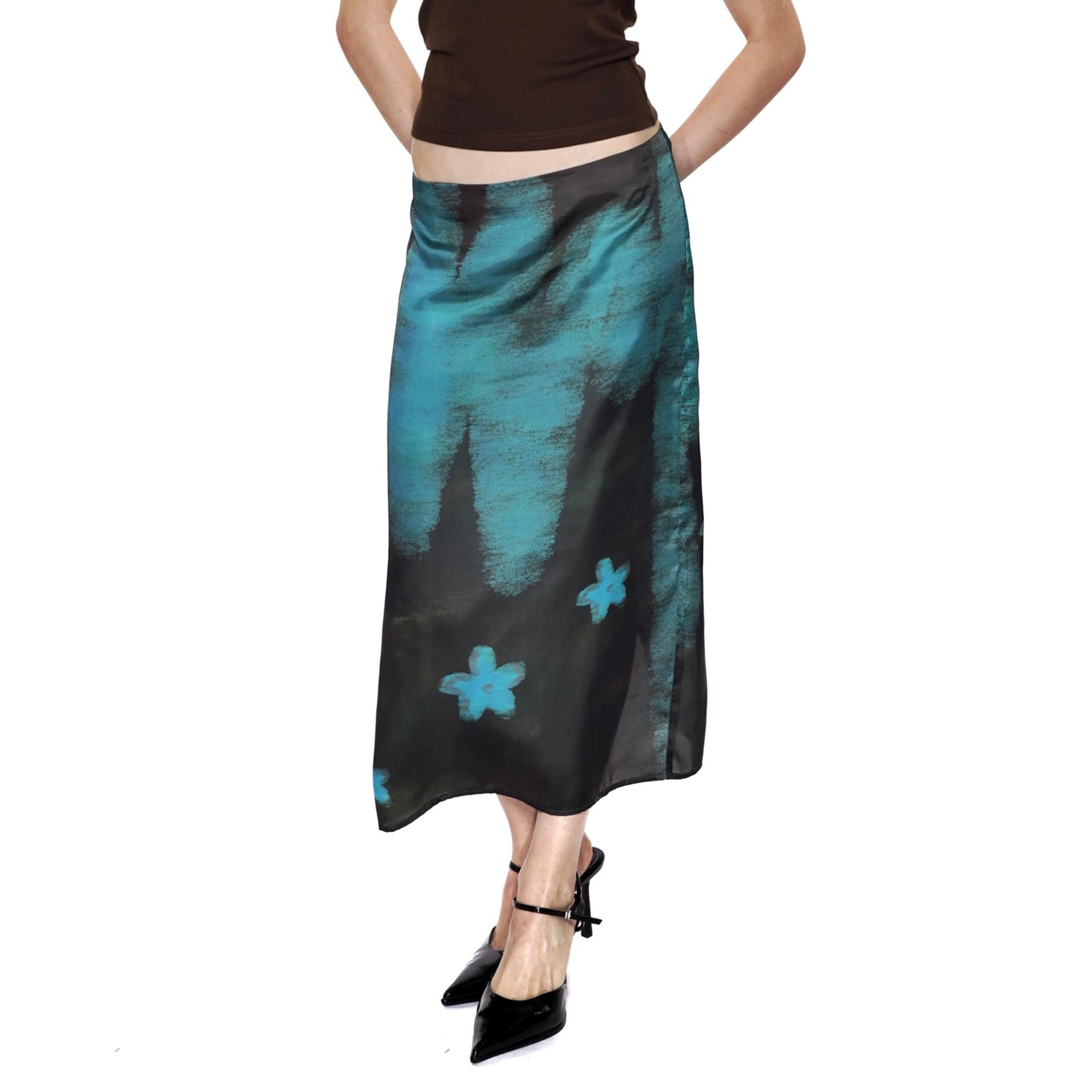 SCARLET SAGE Gradient Full-Print Satin Midi Skirt