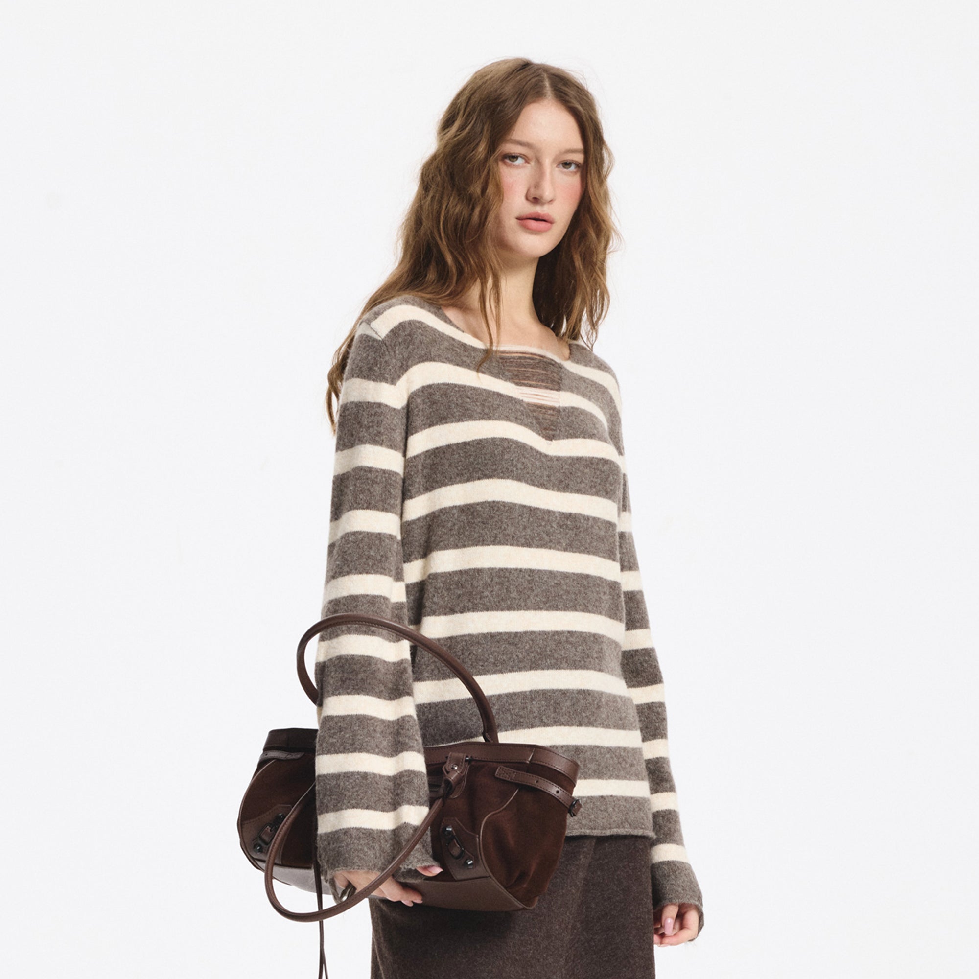 LEONSENSE Distressed Stripe Knit Pullover