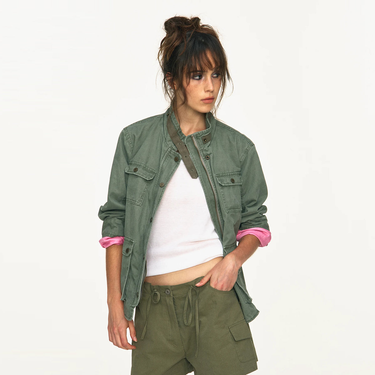 ANTENNA EFFECT Washed Multi-Pocket Zip-Up Jacket