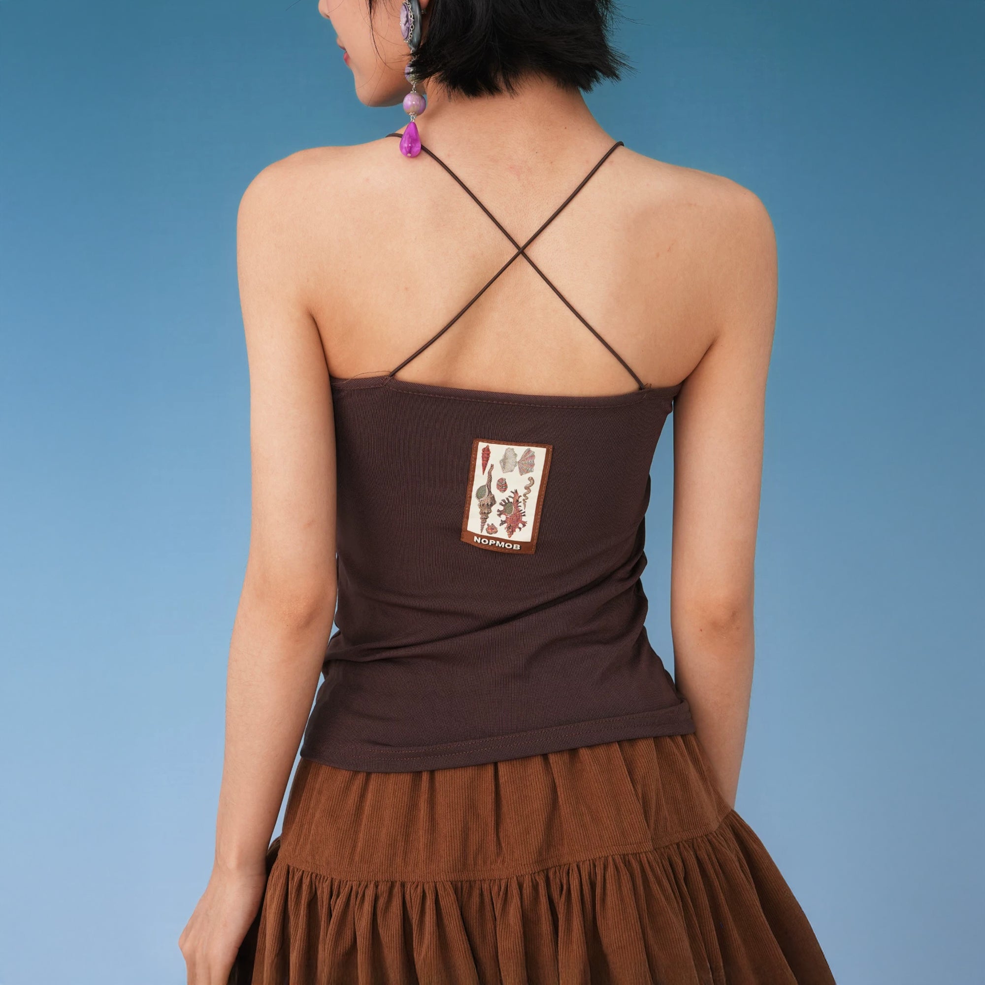 NOPMOB Shell Graphic Knit Top & Beaded Cami Set