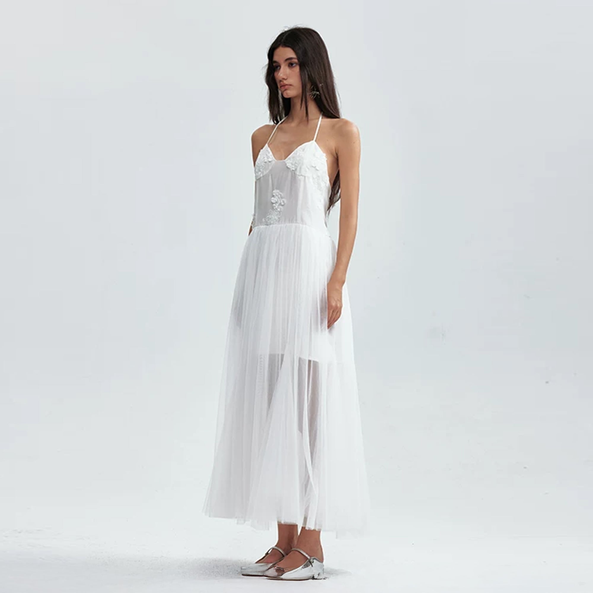 LAYERS Floral Embellished Halter Maxi Dress