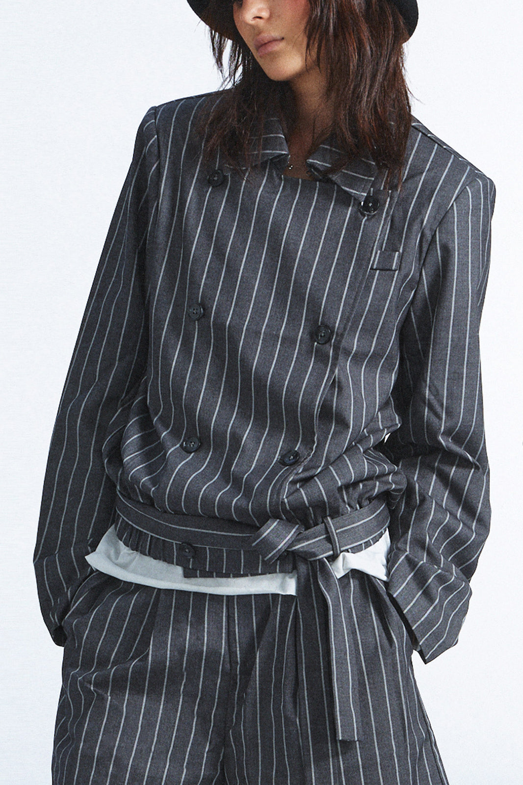 FULLTIDE Punk Striped Tie-Detail Blazer