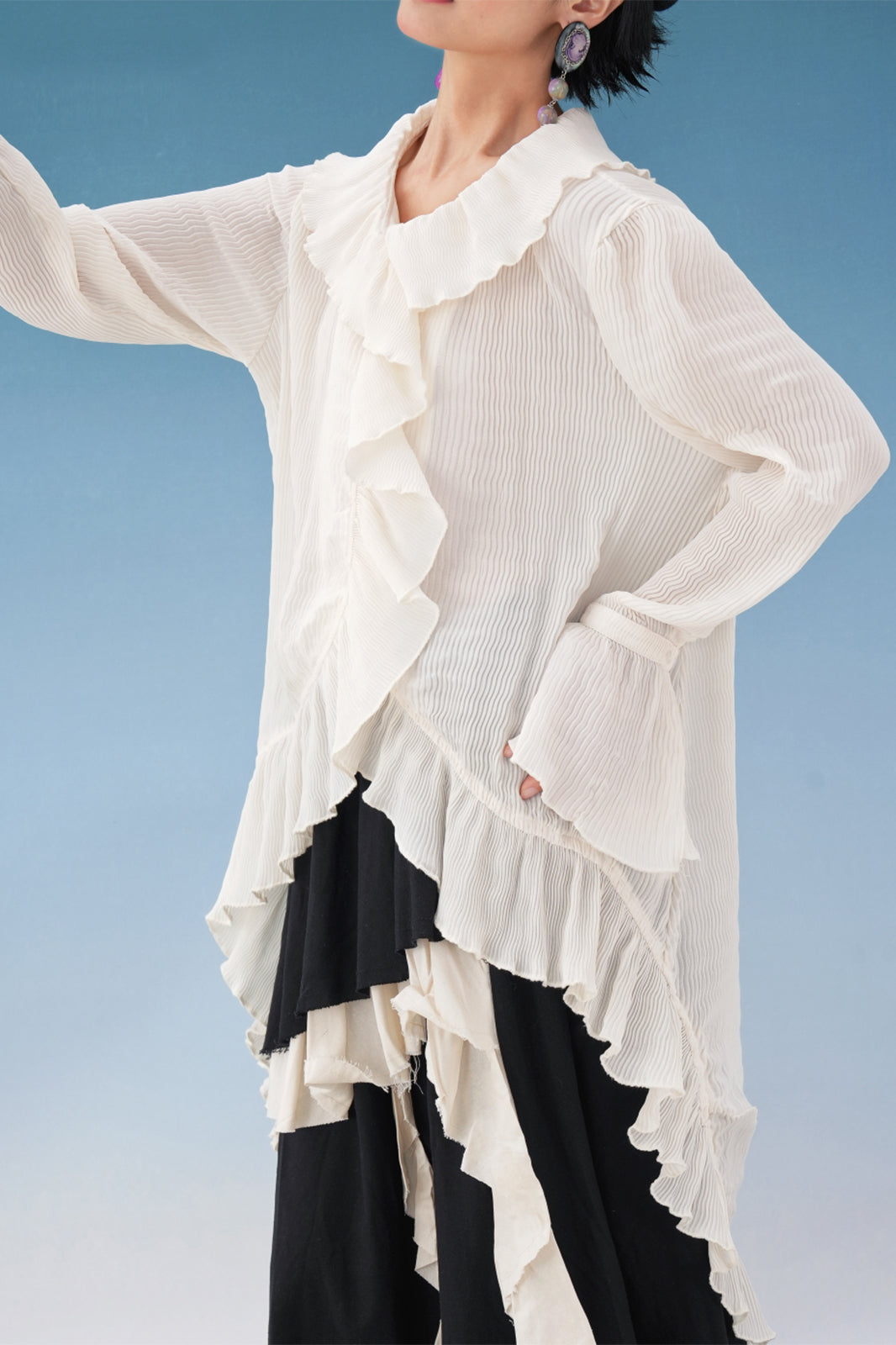 NOPMOB Crinkled Ruffle-Trim Shirt