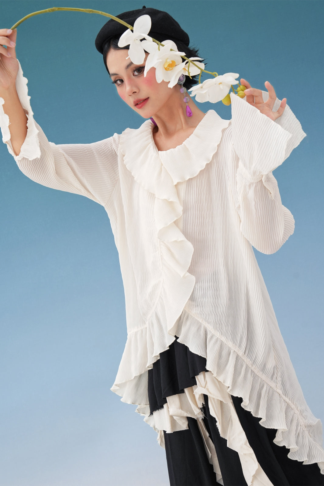 NOPMOB Crinkled Ruffle-Trim Shirt